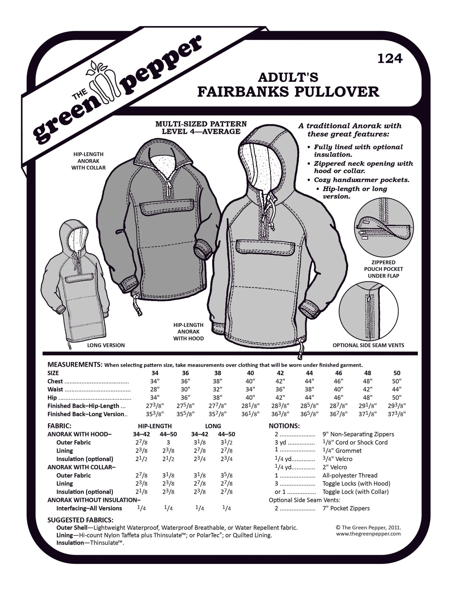 Adult's Fairbanks Anorak PDF Pattern - 124 - The Green Pepper Patterns