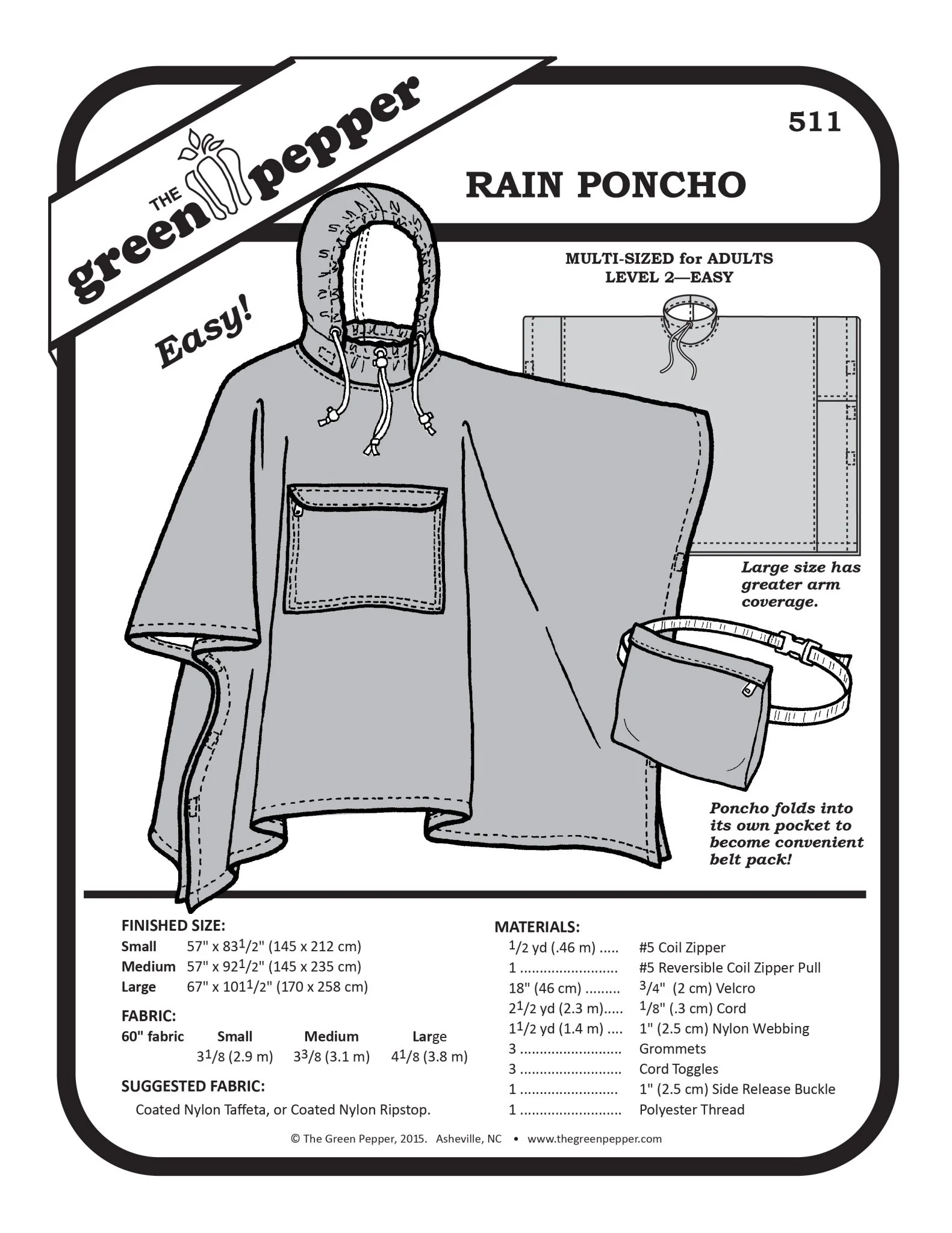 Adult's Rain Poncho PDF Pattern - 511 - The Green Pepper Patterns
