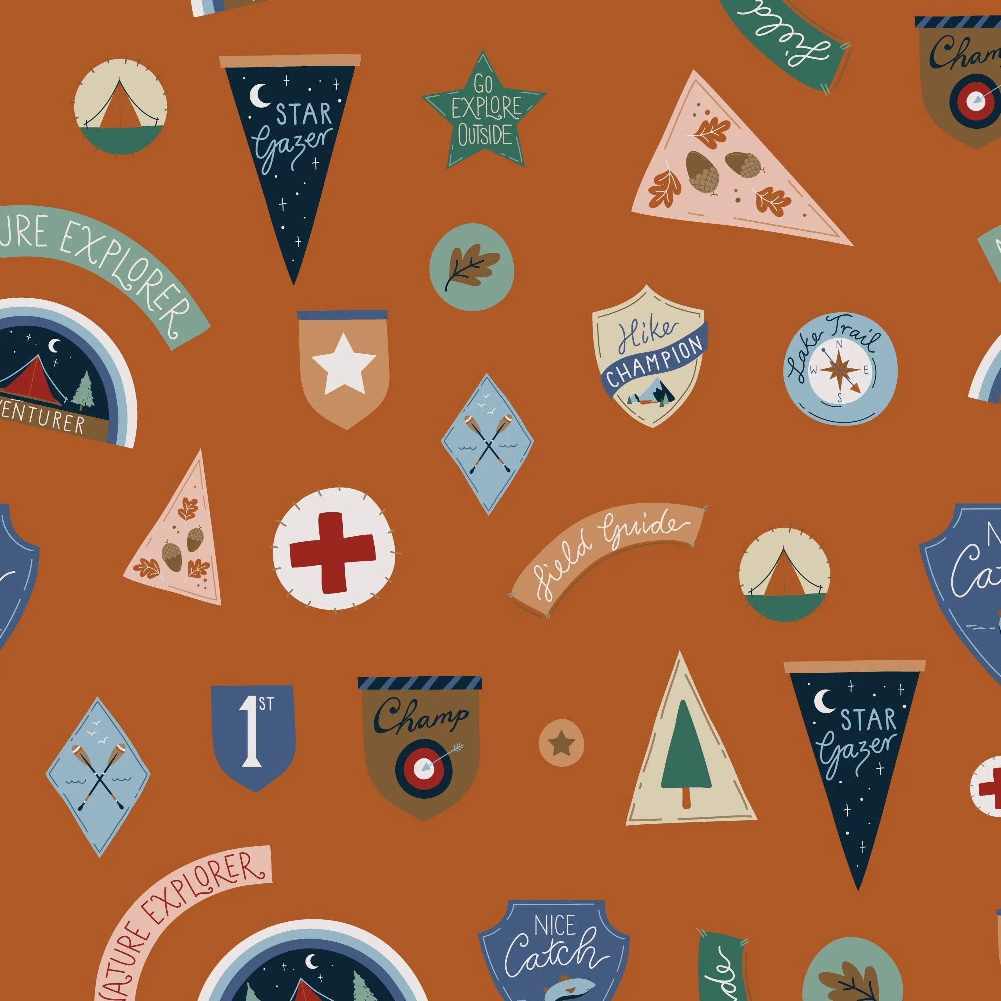 Adventure Club Campout - Rust - Backwoods and Boots - Softly Studio - Cloud 9 Fabrics - Poplin - Image 3