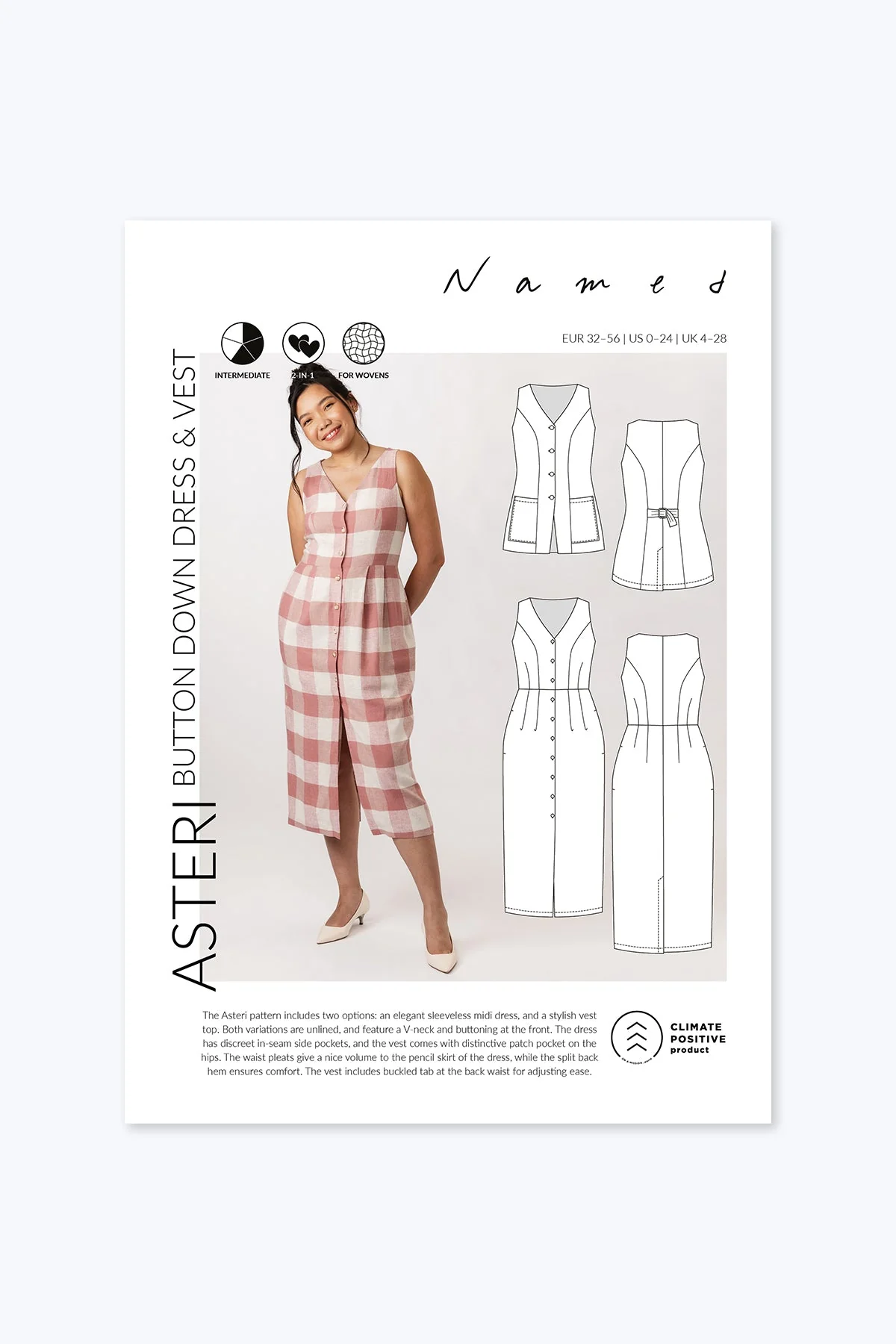 Asteri Button Down Dress & Vest Pattern - Named Clothing - Image 2