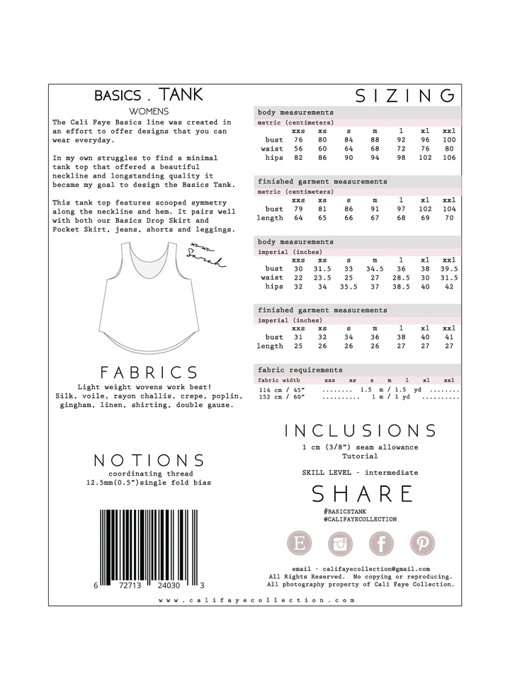 Basics Tank Sewing Pattern - Cali Faye Collection - Image 7