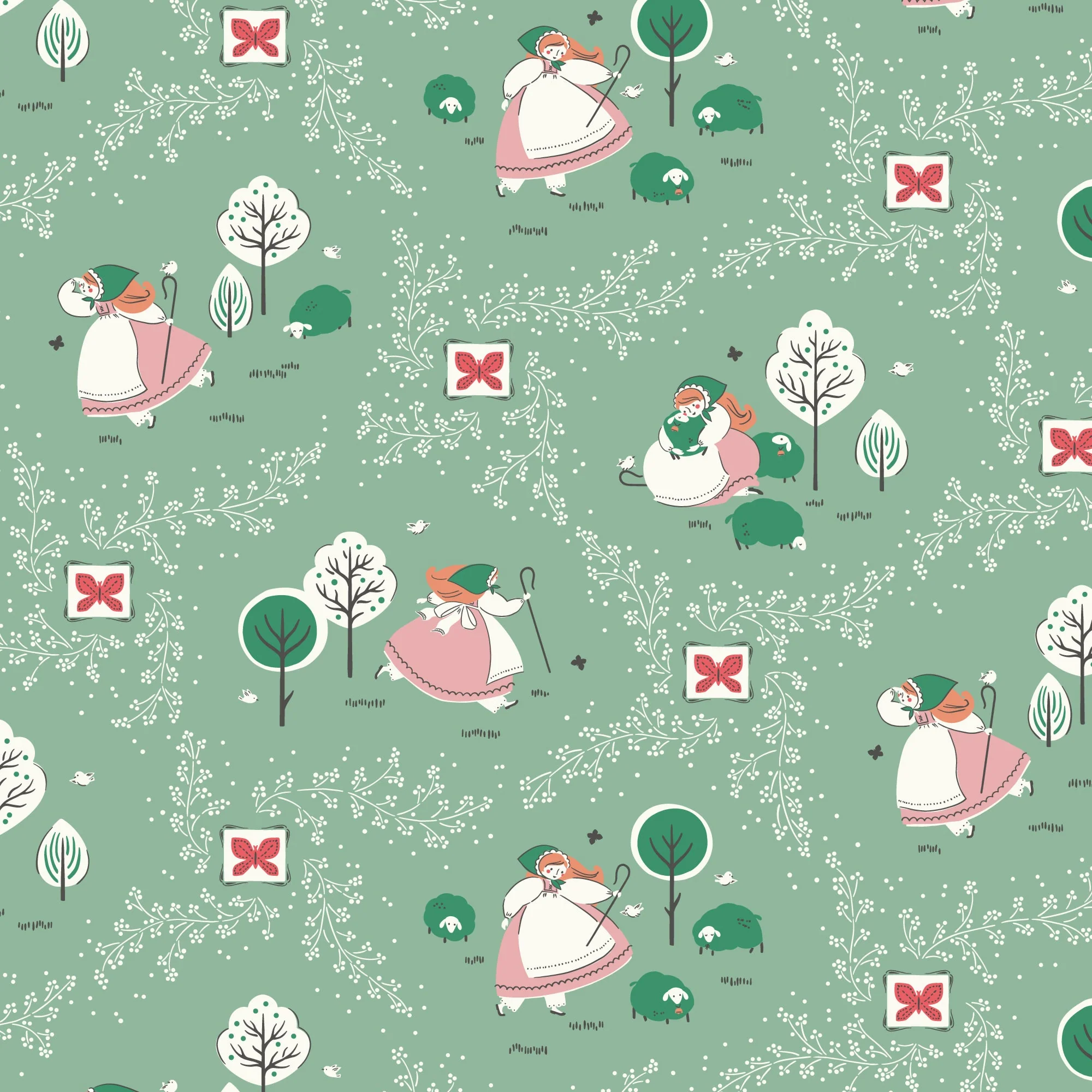 Bo Peep - Mint - Little Bo - Kimberly Morgan - Cloud 9 Fabrics - Poplin - Image 3