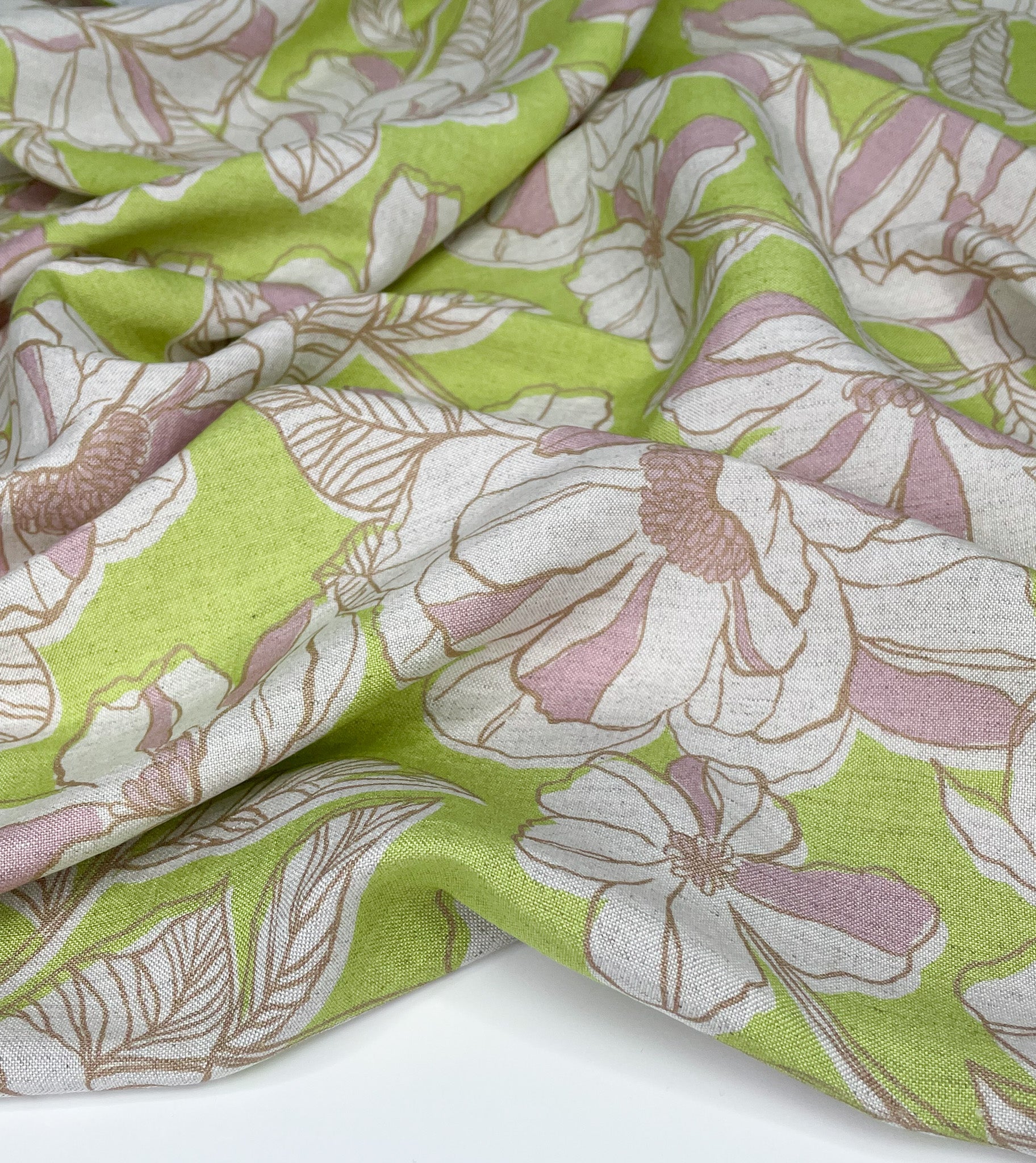 Botanical Viscose Linen - Lime/Pink