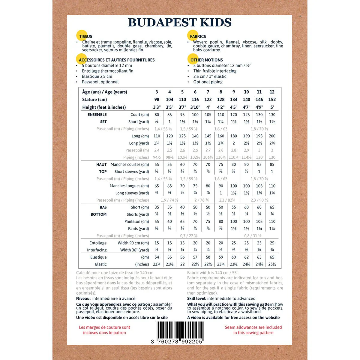 BUDAPEST Pajamas Sewing Pattern - Kids 3/12Y - Ikatee - Image 18