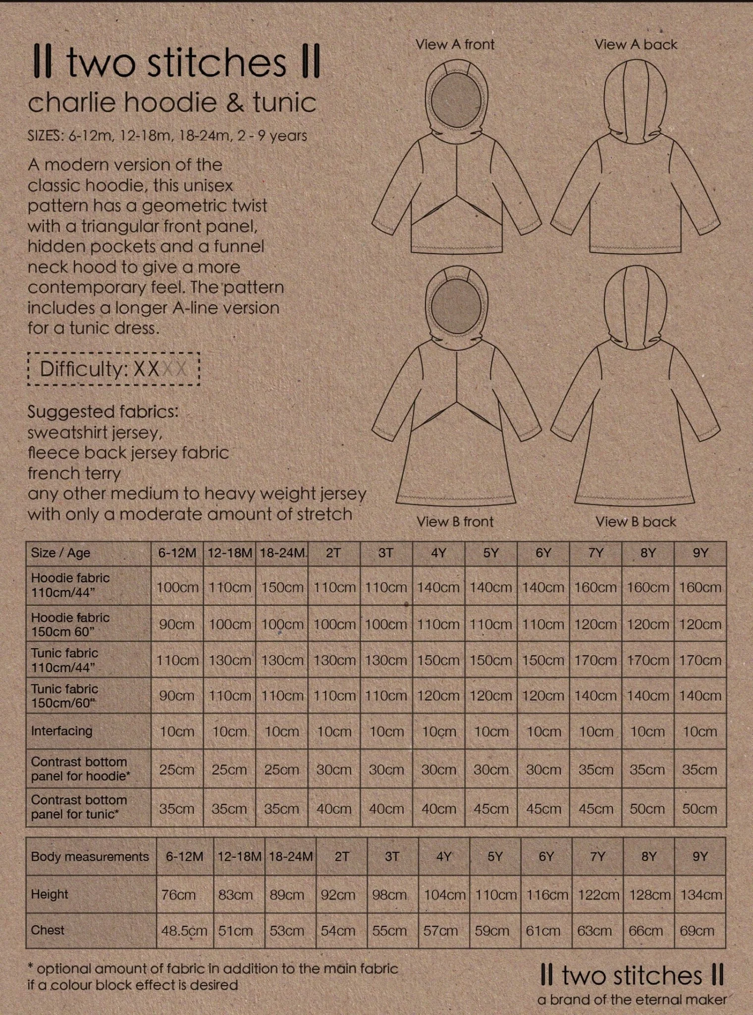 Charlie Hoodie & Tunic - Kids Paper Sewing Pattern - Two Stitches Patterns - Image 8