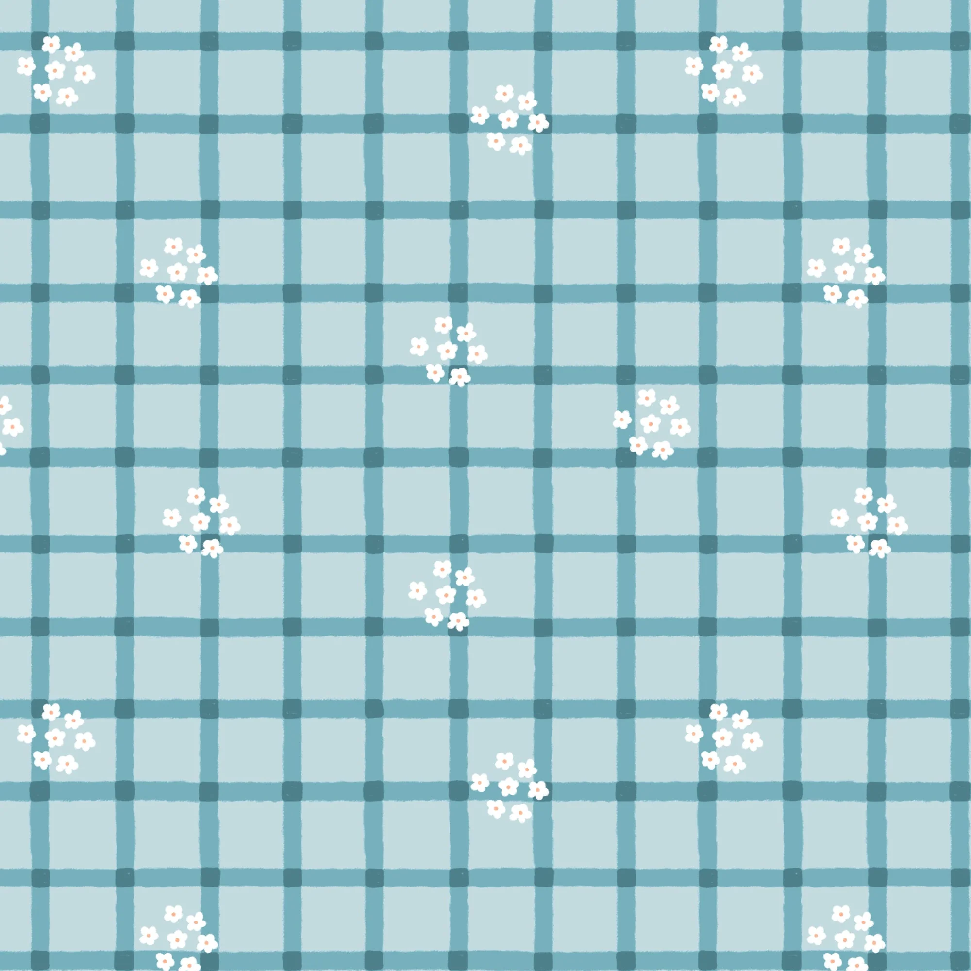 Daisy Plaid - Blue - Woodland Creatures - Dominika Godette - Cloud 9 Fabrics - Poplin - Image 2