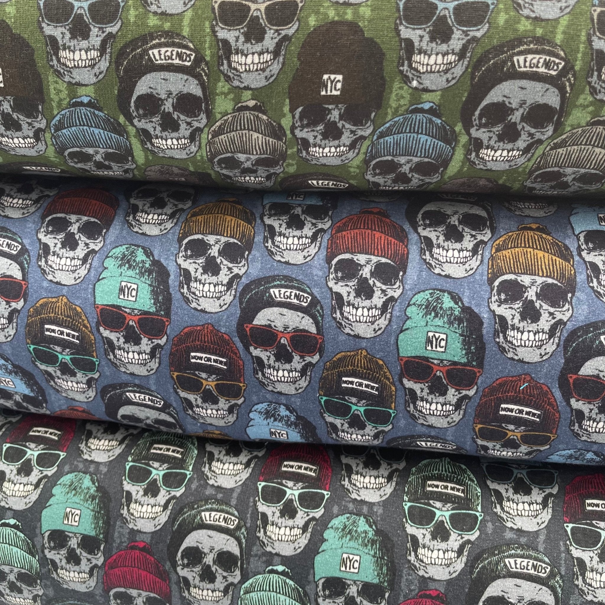 European Cotton Stretch Alpensweat - Skulls - Oeko-Tex® - Marine Blue - Image 2