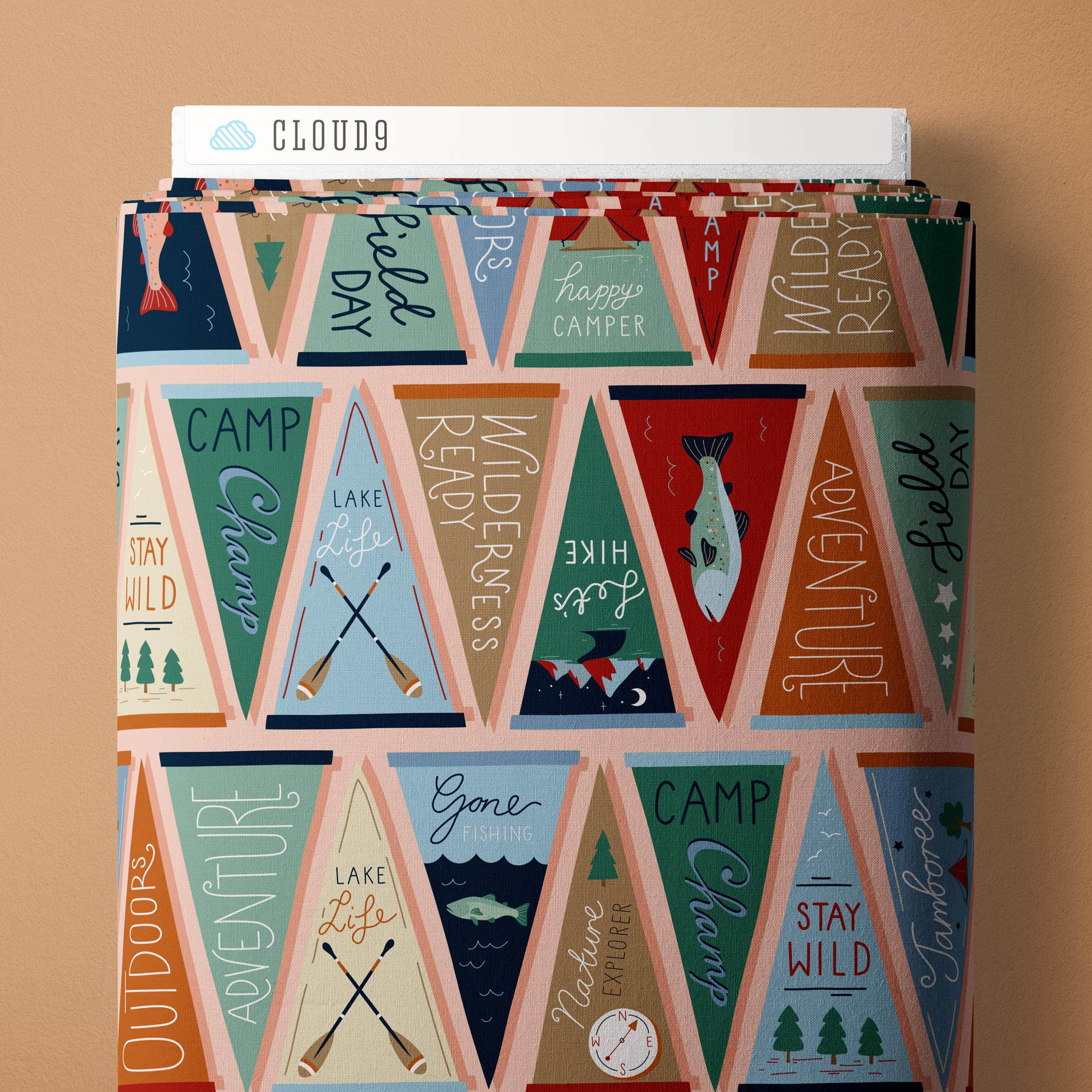 Field Pennants - Pink - Backwoods and Boots - Softly Studio - Cloud 9 Fabrics - Poplin
