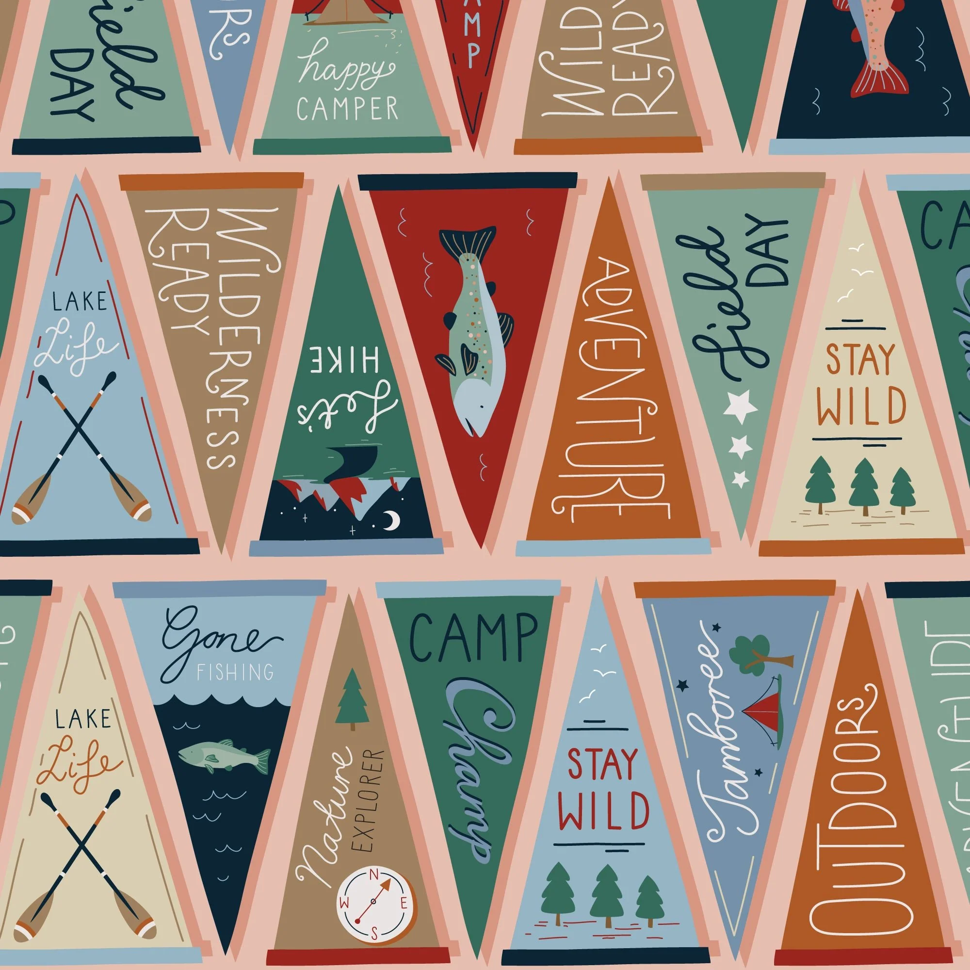Field Pennants - Pink - Backwoods and Boots - Softly Studio - Cloud 9 Fabrics - Poplin - Image 3