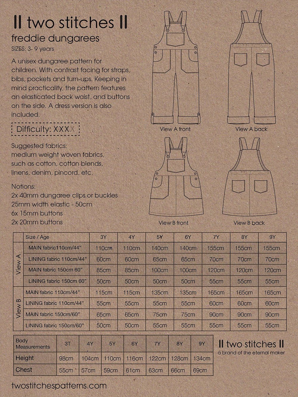 Freddie Dungarees & Dress (3-9 Years) - Kids Paper Sewing Pattern - Two Stitches Patterns - Image 15