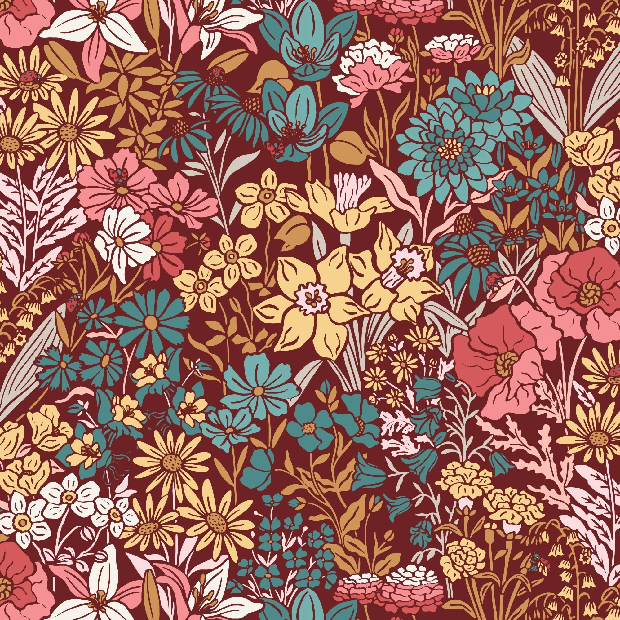 Garden - Burgundy - Eventide - Jillian Anderson - Cloud 9 Fabrics - Poplin - Image 3