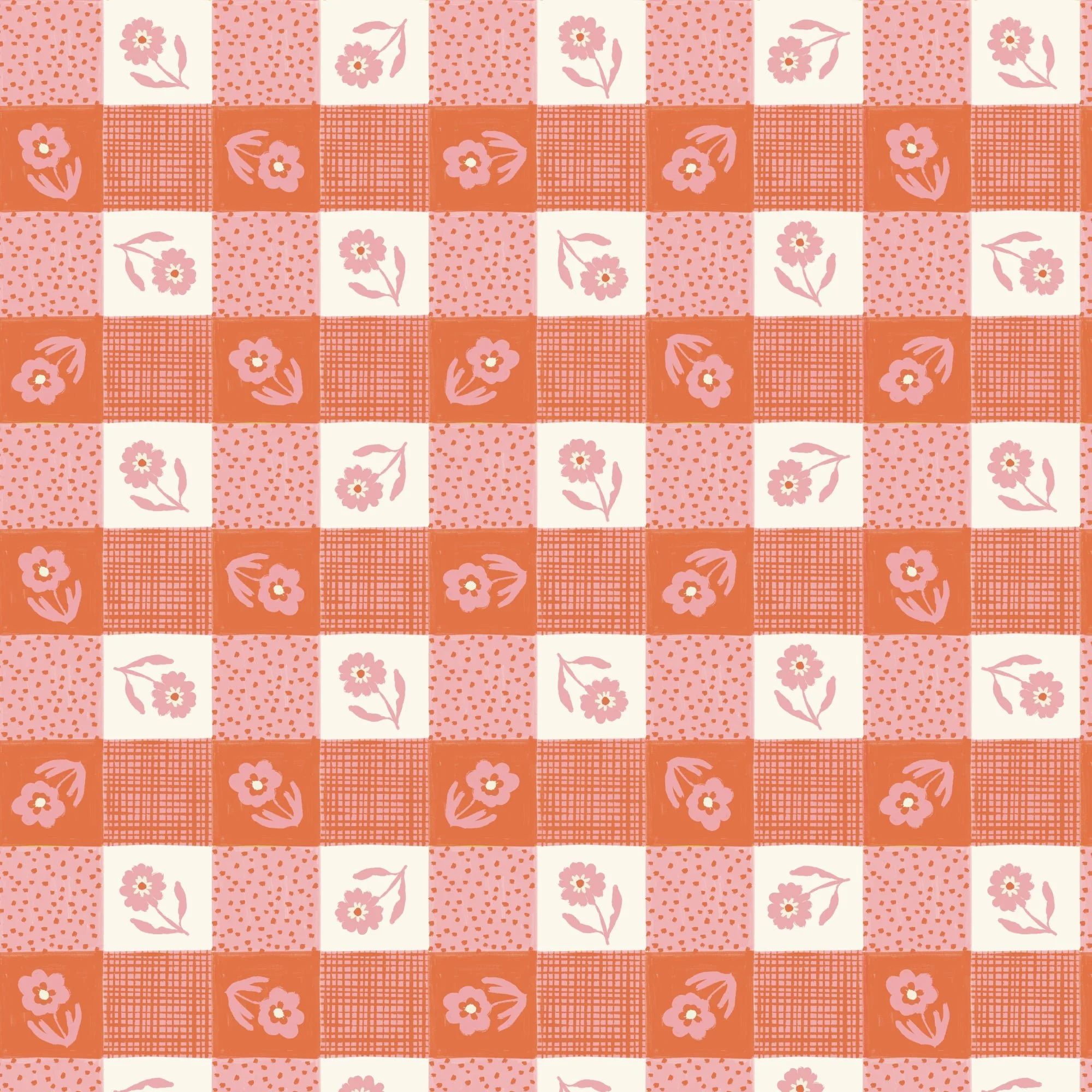 Gingham - Pink/Orange - Happy Homestead - Samantha Johnson - Cloud 9 Fabrics - Poplin - Image 3