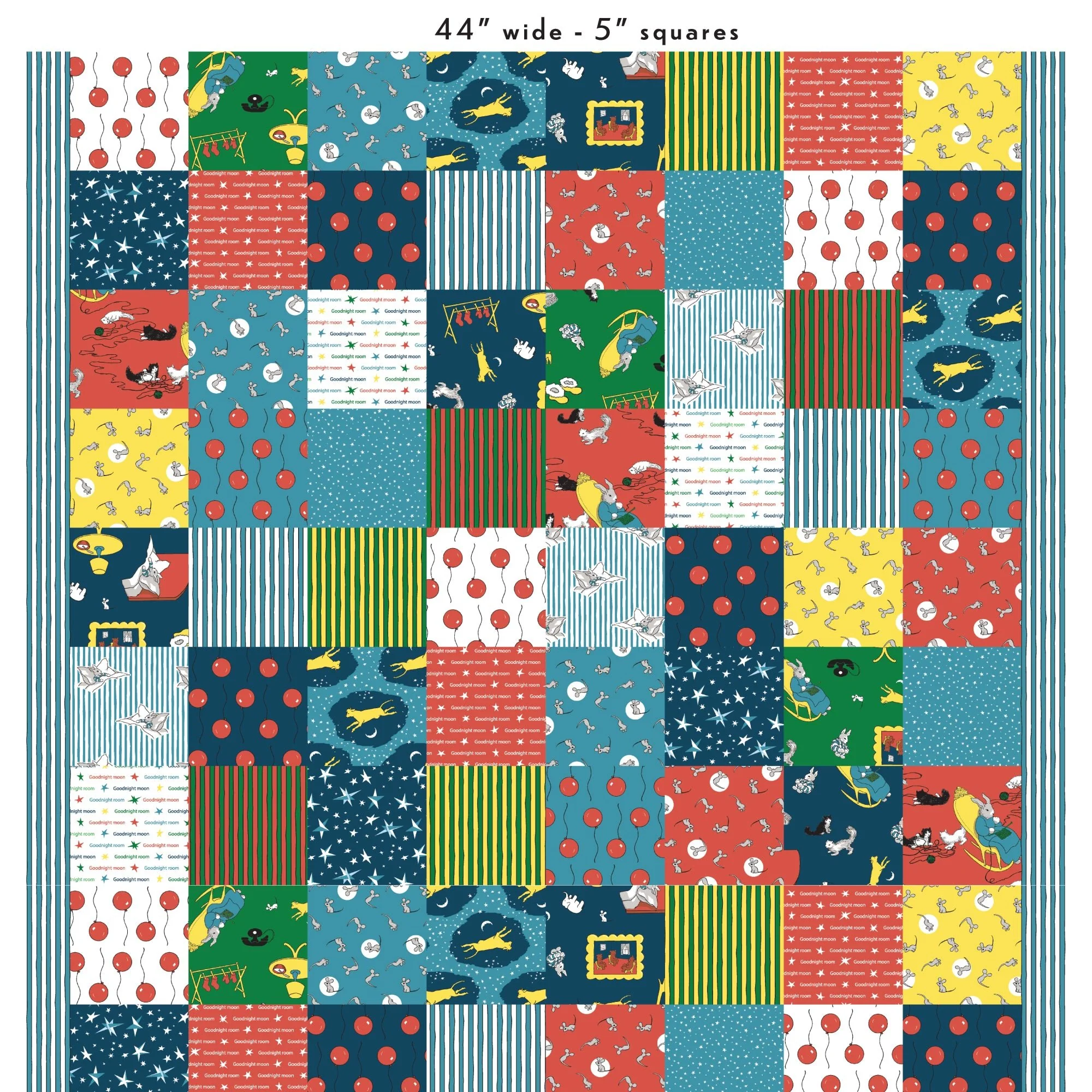 GNM 5x5 Cheater - Goodnight Moon - Margaret Wise Brown - Cloud 9 Fabrics - Poplin (x7 - 5" grid = approx. 35")