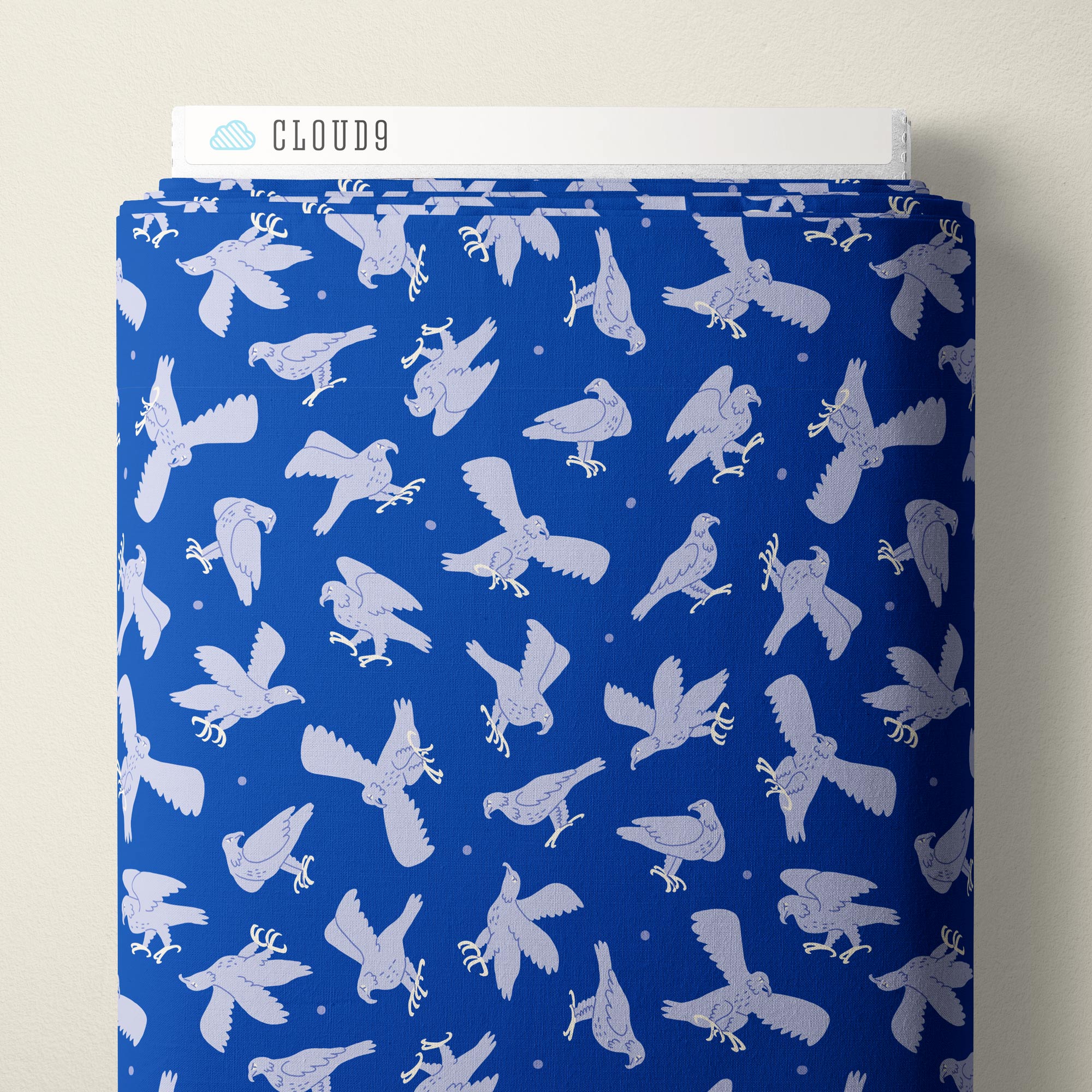 Golden Divine Eagles - Blue - The Iliad - Aidi Riera - Cloud 9 Fabrics - Poplin