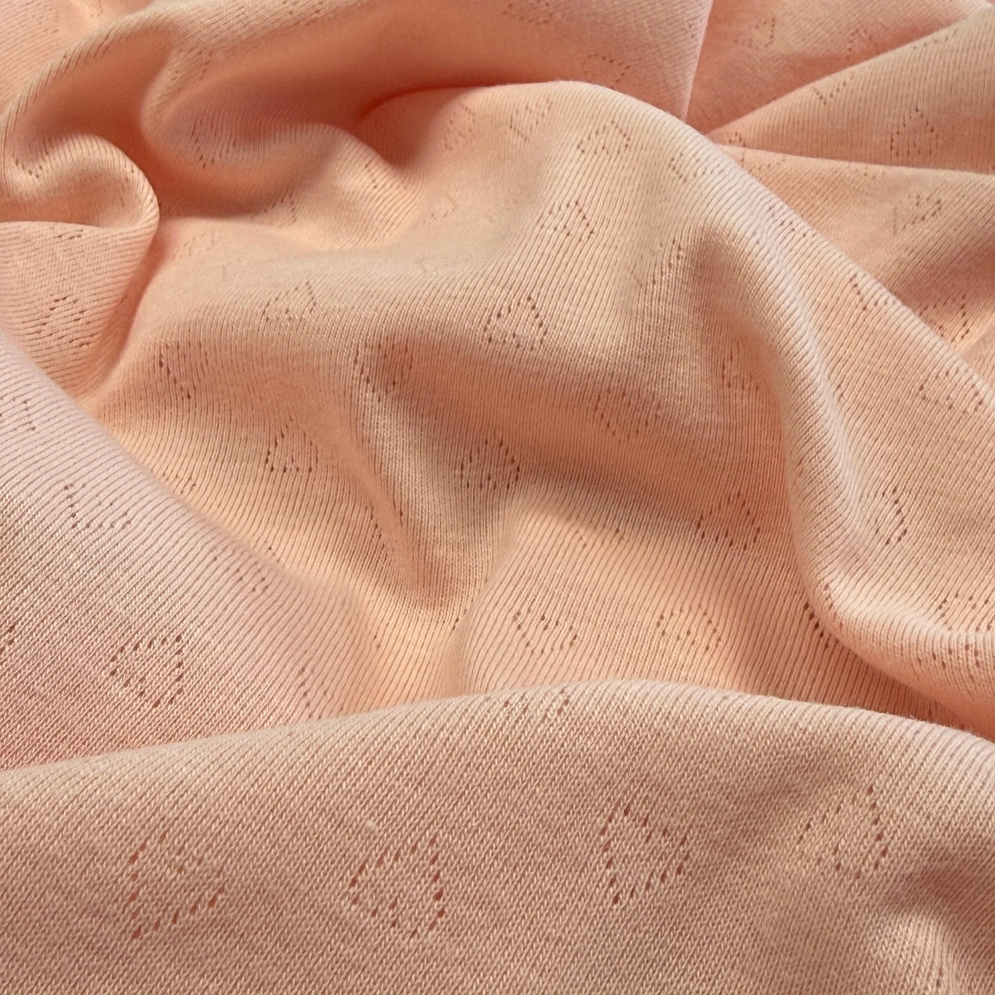Heart Pointelle Knit Fabric - Organic Cotton - Blush Petal