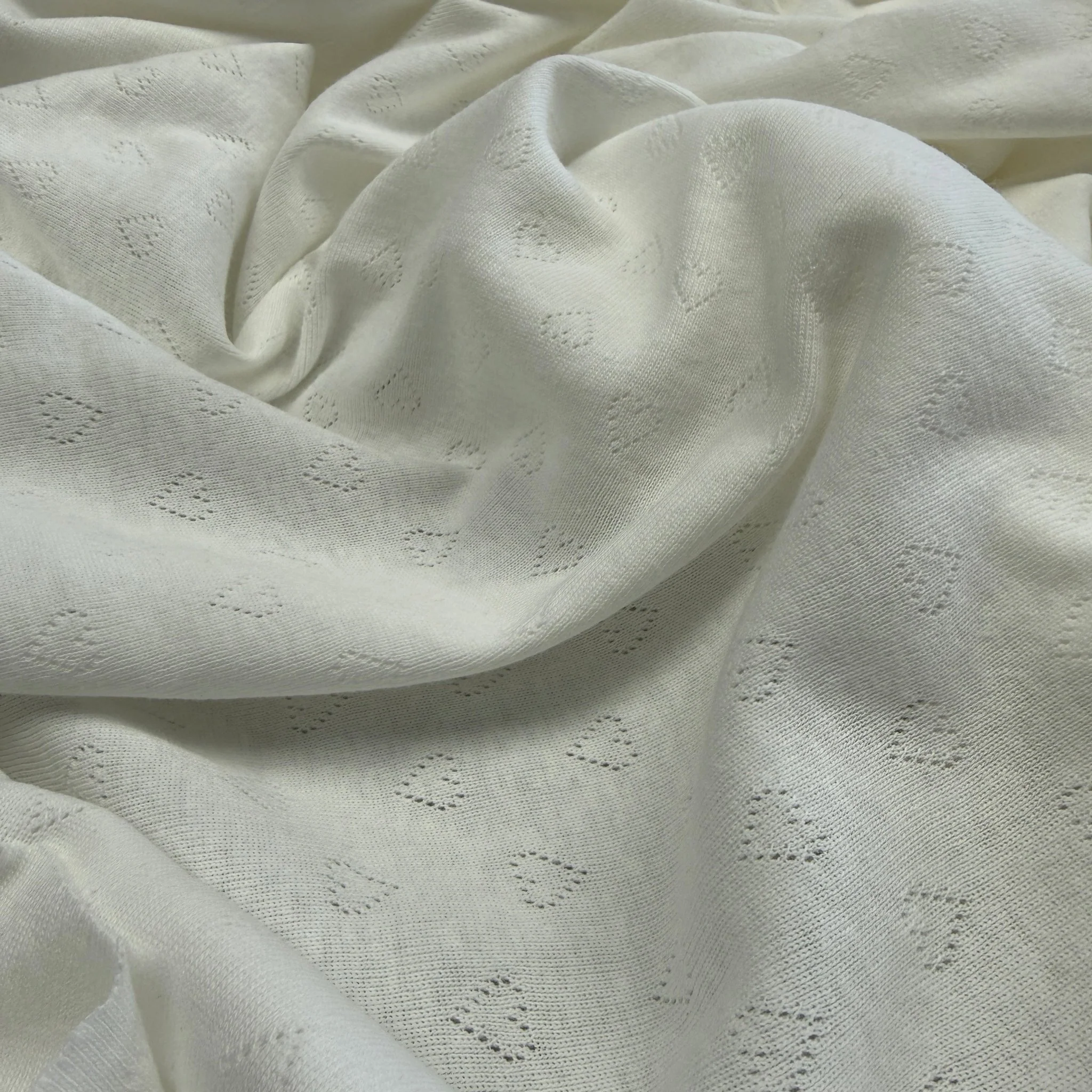 Heart Pointelle Knit Fabric - Organic Cotton - Natural White