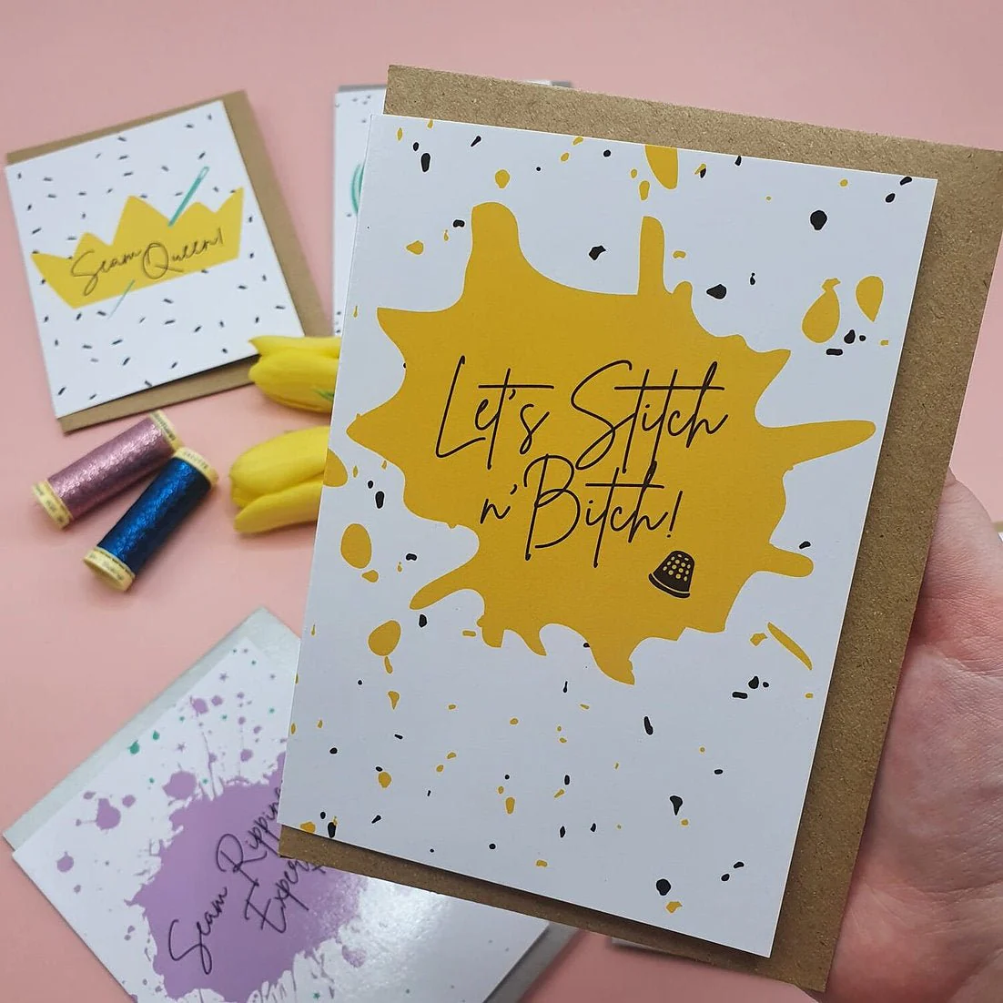 "LET'S STITCH N' BITCH" Sewing Themed Greeting Card - Sew Anonymous - Image 4