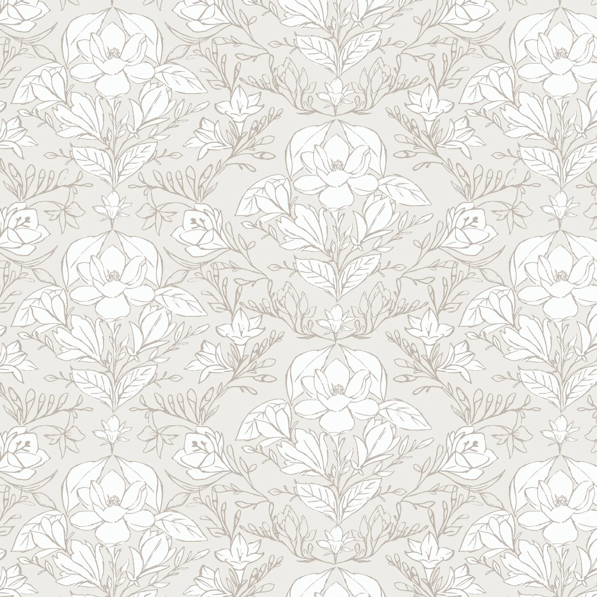 Magnolia Reverie - White/Grey - Gentle Whispers - Trisha Patel - Cloud 9 Fabrics - Poplin - Image 3
