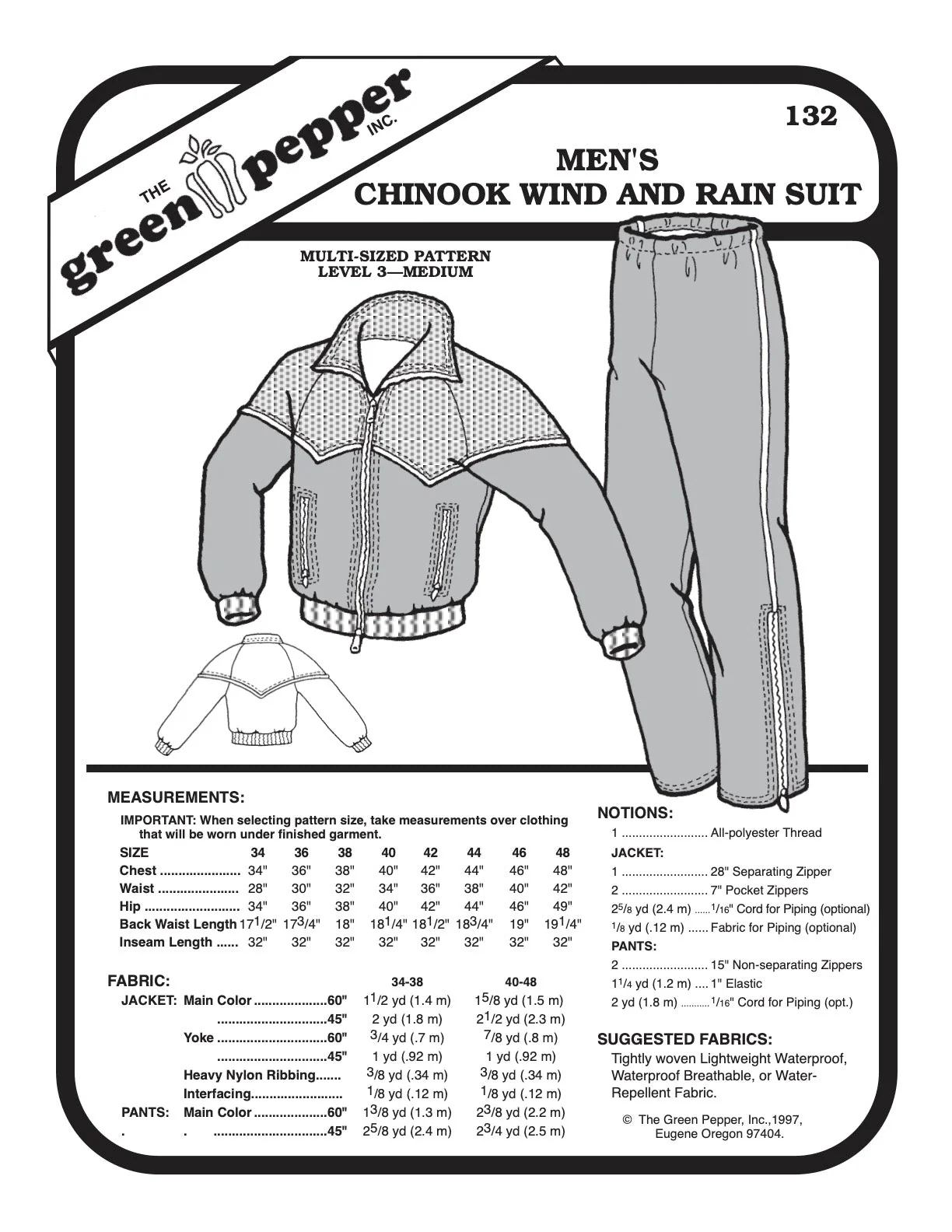 Men’s Chinook Wind & Rain Suit Pattern - 132 - The Green Pepper Patterns - Image 2