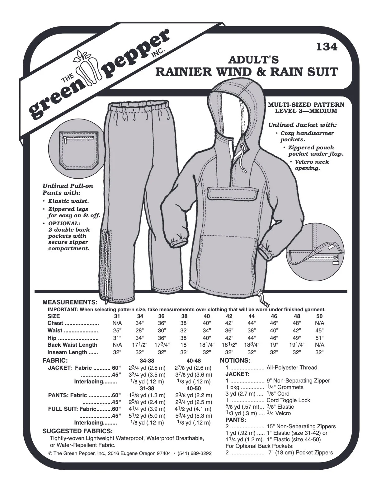 Mens’s Rainier Wind & Rain Suit Pattern - 134 - The Green Pepper Patterns - Image 2