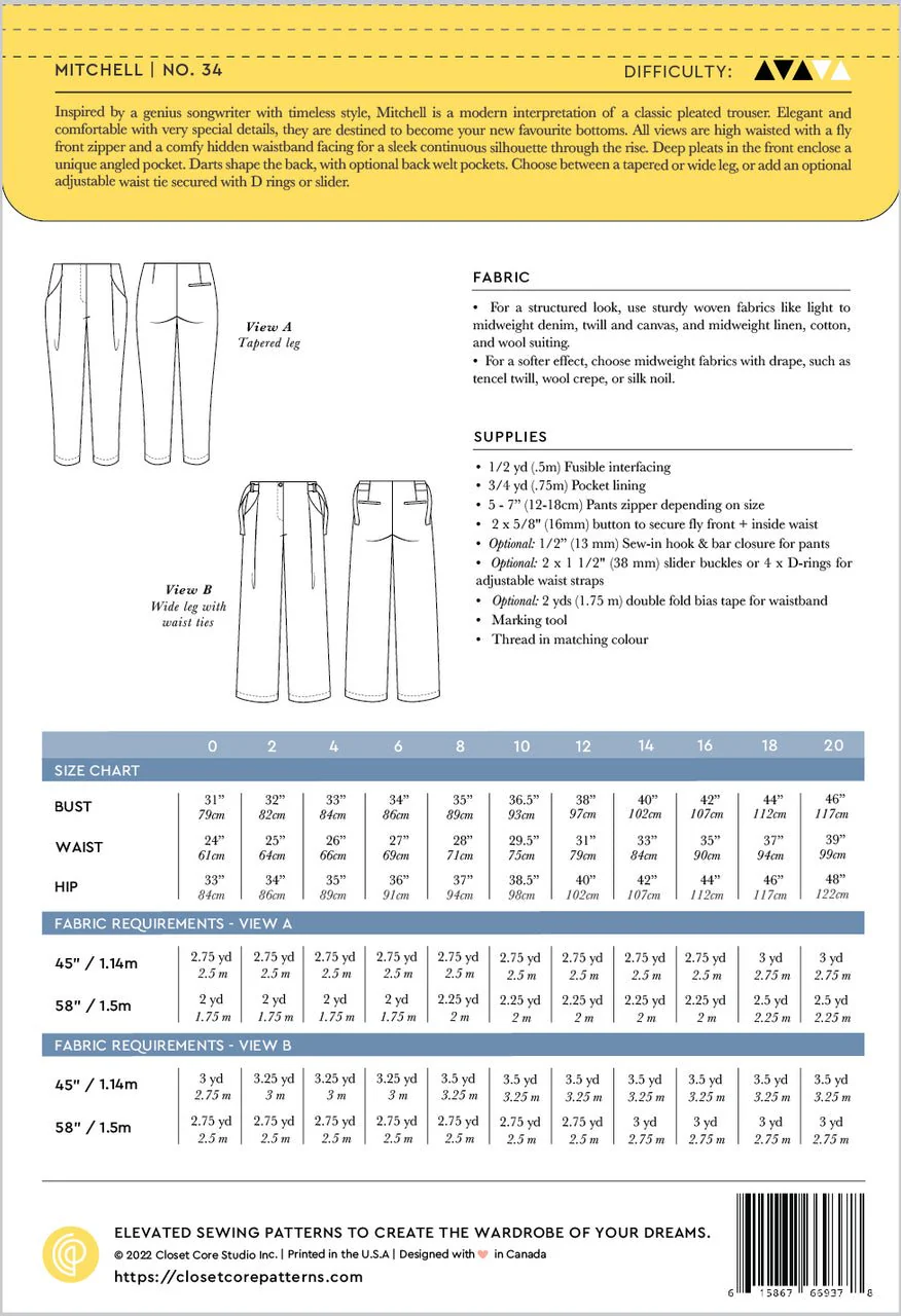 Mitchell Trouser Pattern (0-20) - Closet Core Patterns - Image 2