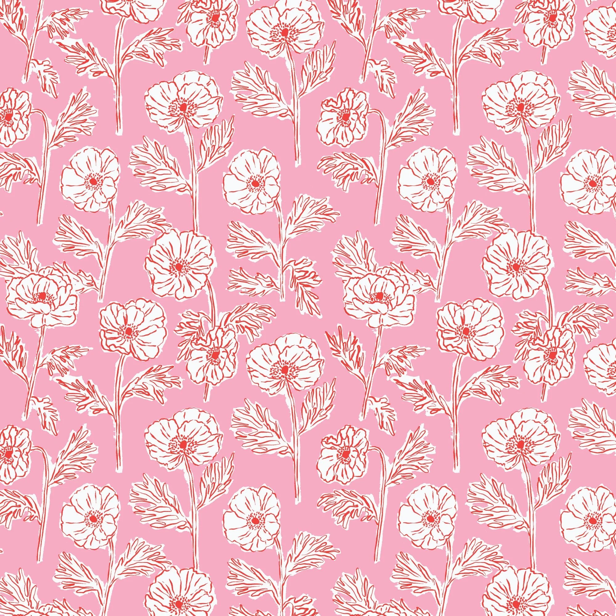 Painted Poppies - Pink/Red - Nice Nice - Emily Taylor - Cloud 9 Fabrics - Poplin - Image 2