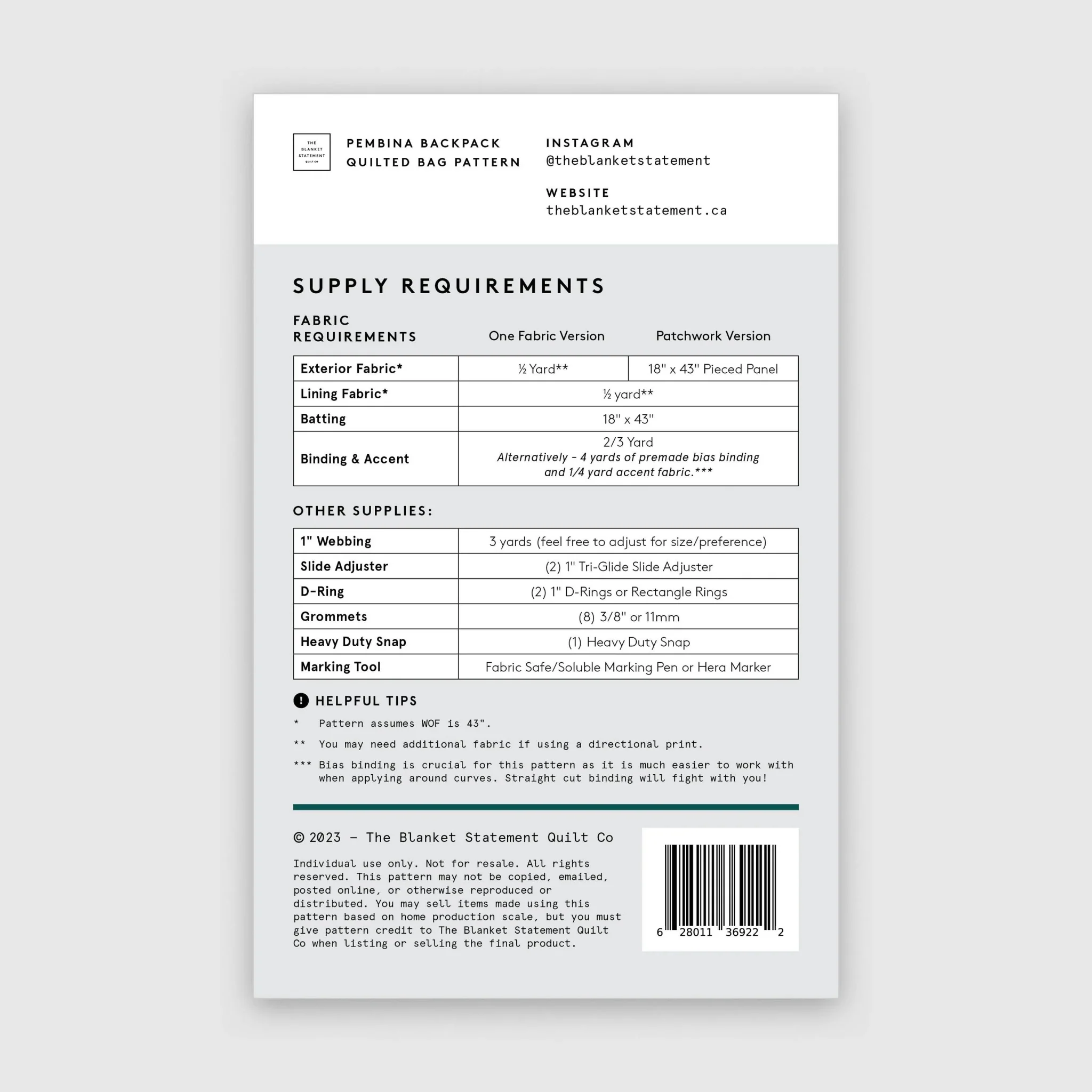 Pembina Backpack Paper Pattern - The Blanket Statement Quilt Co. - Image 11