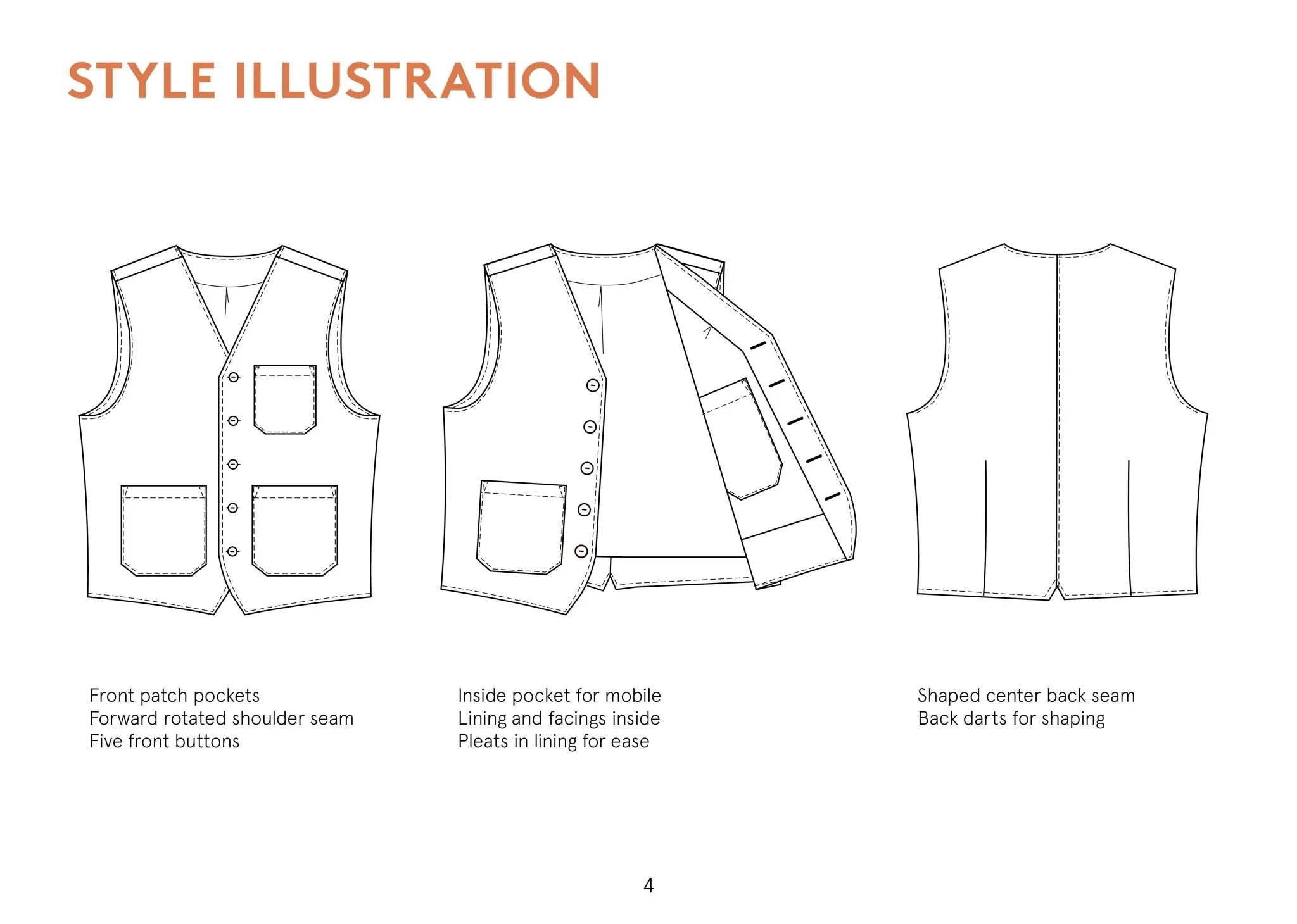 Pike's Vest Mens Paper Pattern - Wardrobe by Me - Image 9