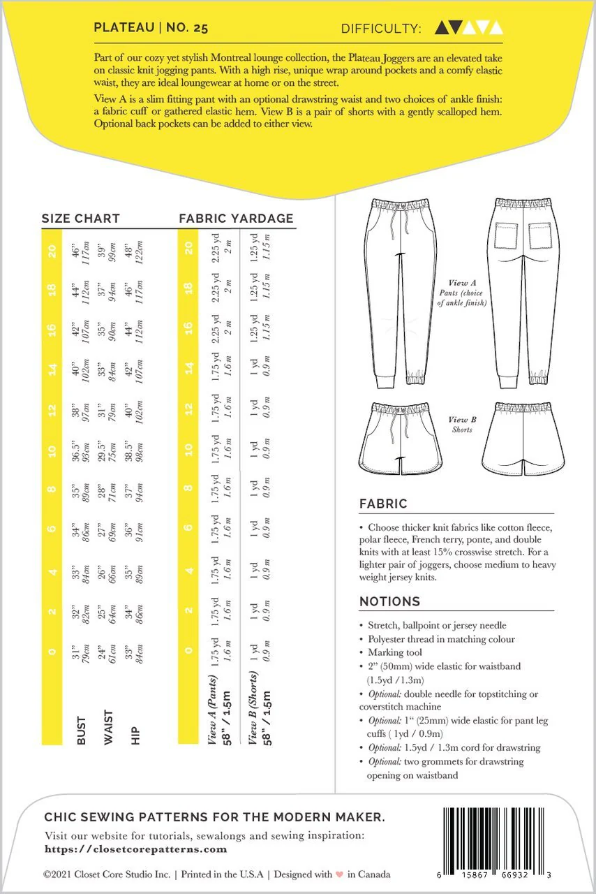 Plateau Joggers Pattern - Closet Core Patterns - Image 3