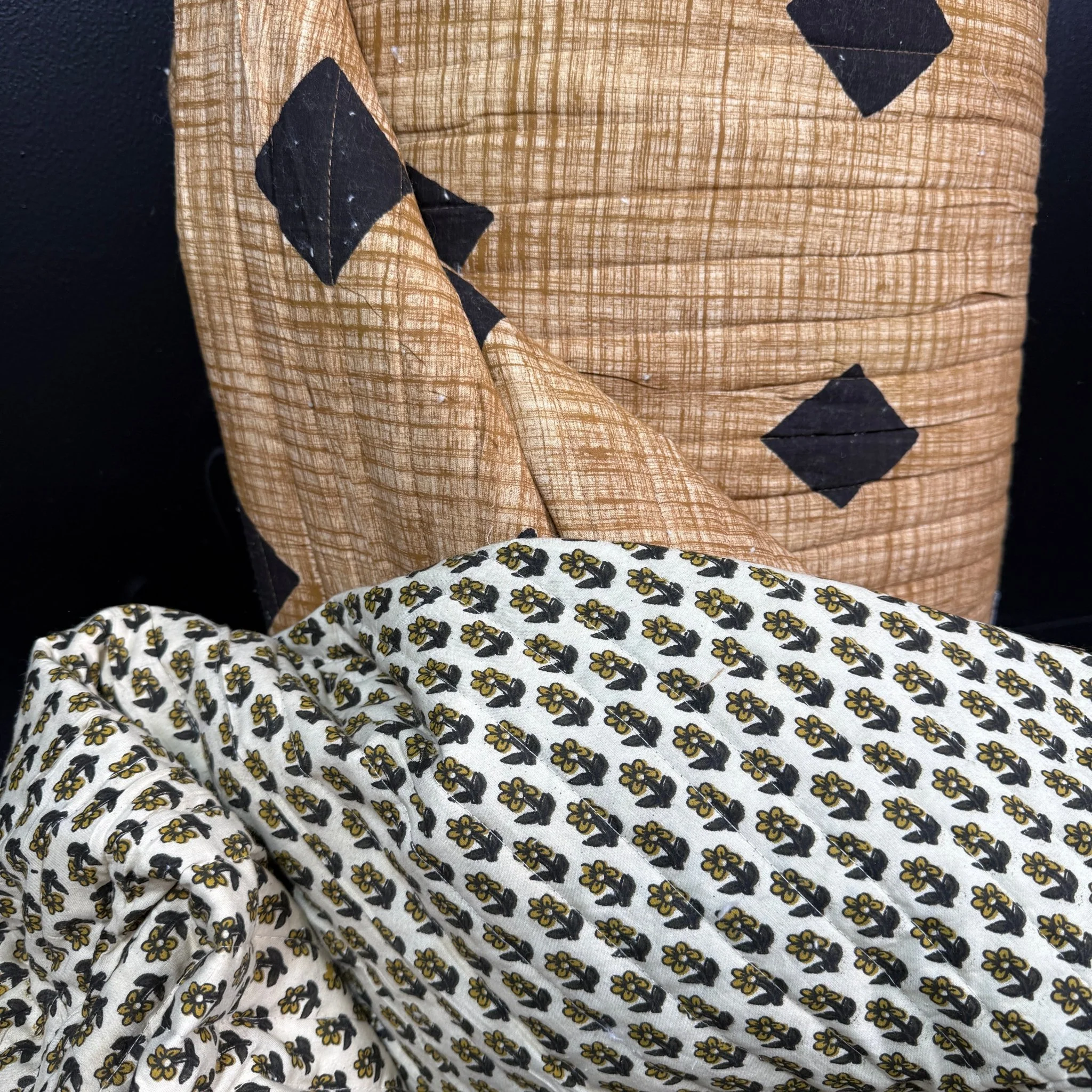 Nomad Diamond + Tiny Folk Flower - Quilted Bagru Indian Cotton Block Print (Reversible)