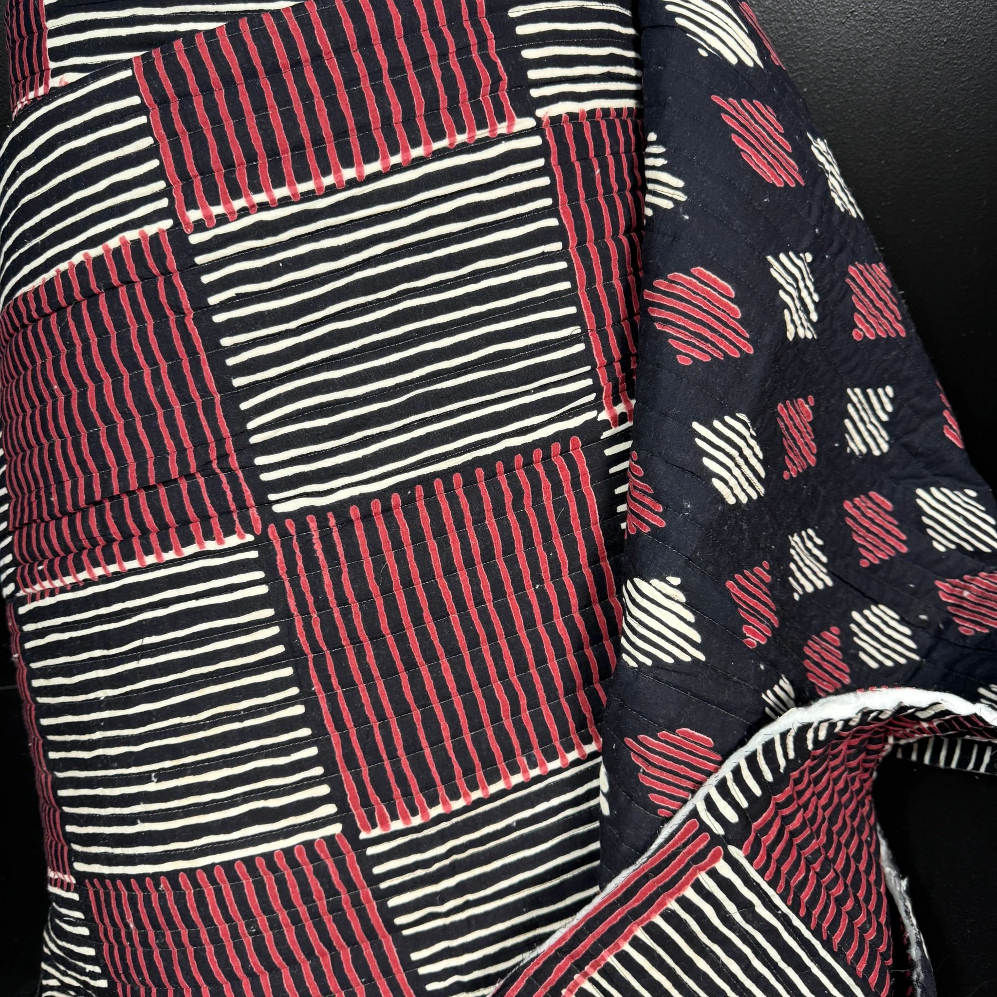 Bricklane Grid + Stacked Horizon - Quilted Bagru Indian Cotton Block Print (Reversible)