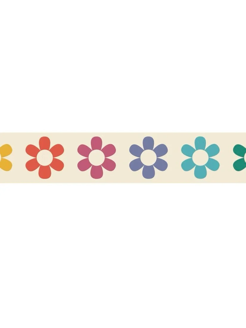 Rainbow Flowers Webbing - Two Stitches Patterns - 38mm/ 1.5" (sold by the meter) - Image 2