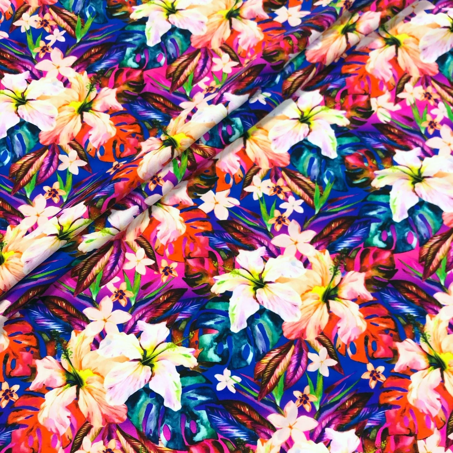 Recycled GREENLON® Nylon Spandex Tricot - Vivid Hibiscus Floral - 200gsm - Image 3