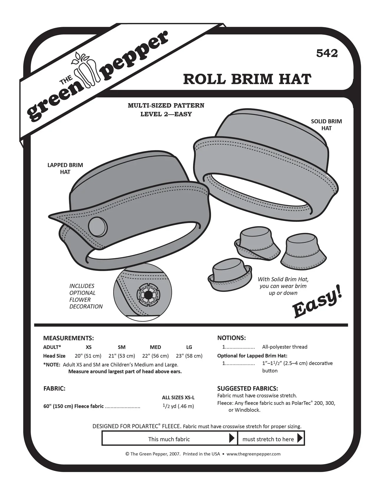 Roll Brim Hat PDF Pattern - 542 - The Green Pepper Patterns - Image 2