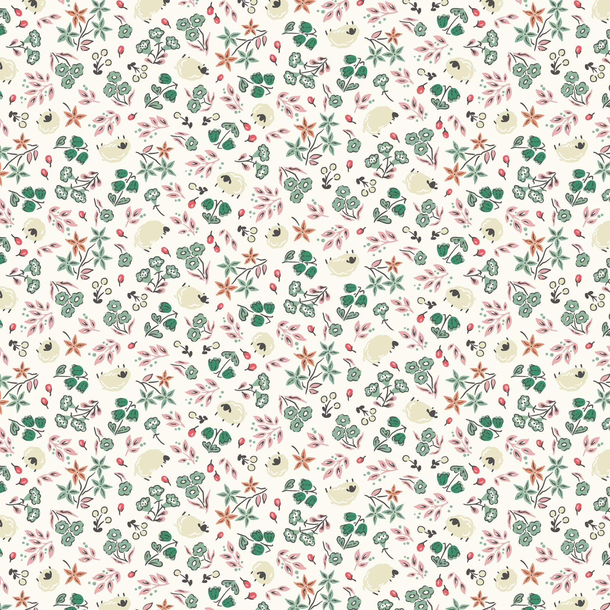 Scattered Flock - Mint - Little Bo - Kimberly Morgan - Cloud 9 Fabrics - Poplin - Image 3