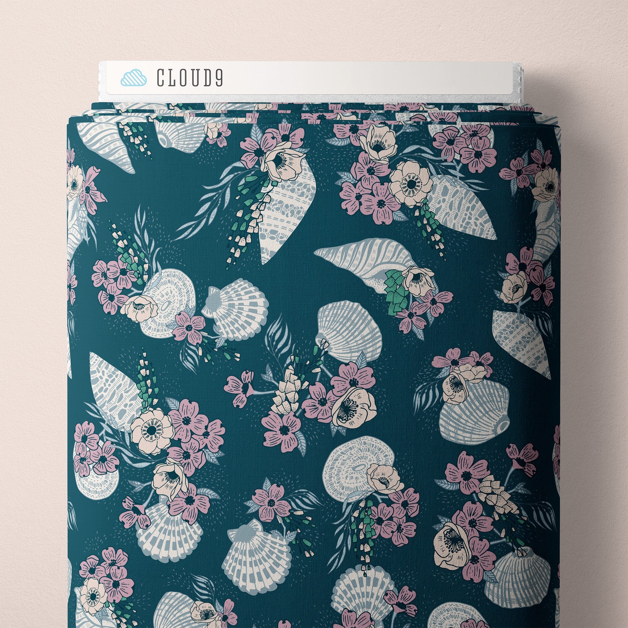 Sea Bouquet - Dark Teal - Seashell Serenade - Jayme Murray - Cloud 9 Fabrics - Poplin