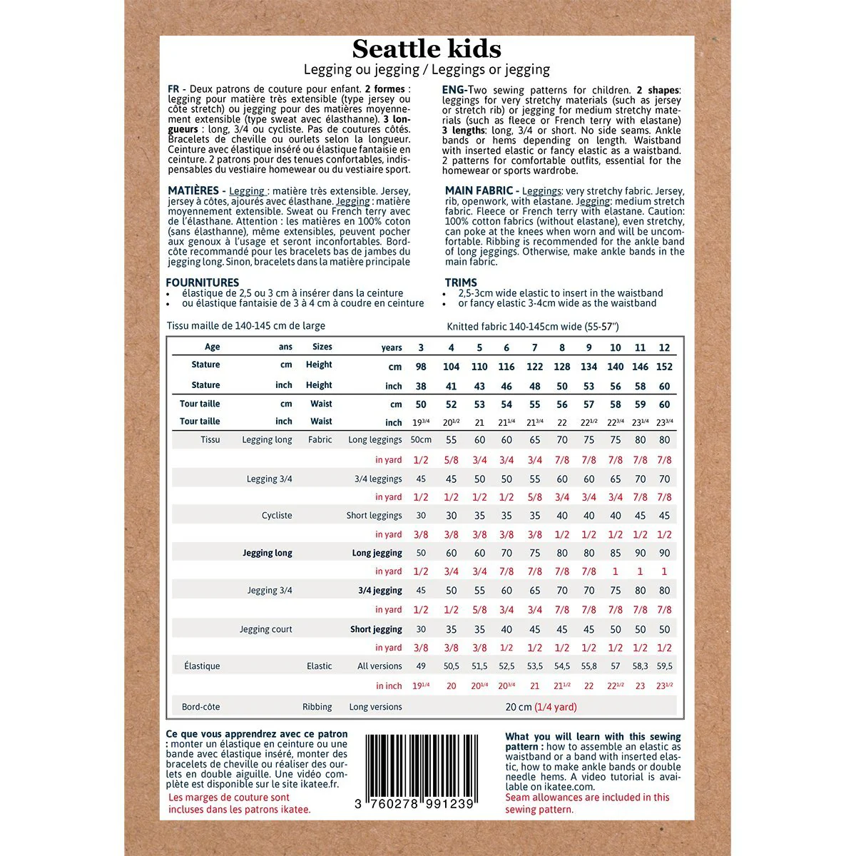 Seattle Kids legging Sewing Pattern - 3/12Y - Ikatee - Image 4