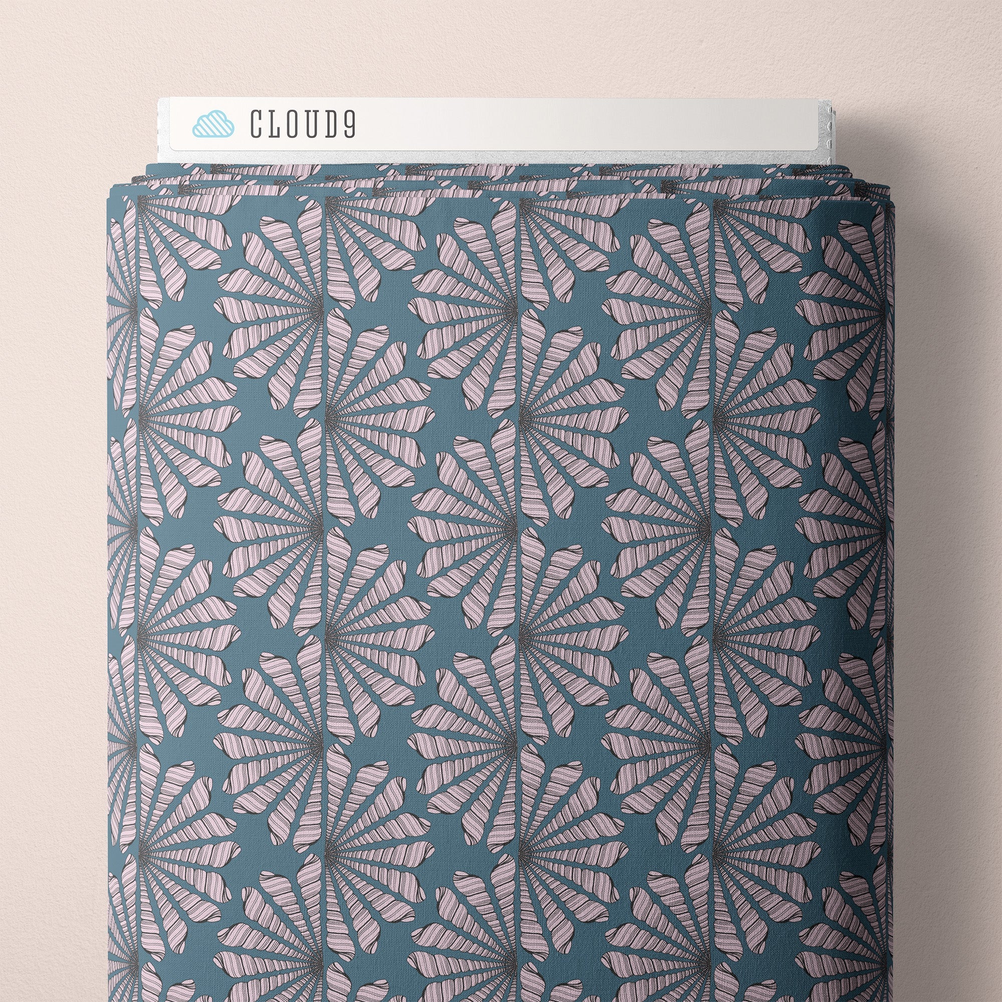 Shell Fan - Blue / Pink - Seashell Serenade - Jayme Murray - Cloud 9 Fabrics - Poplin