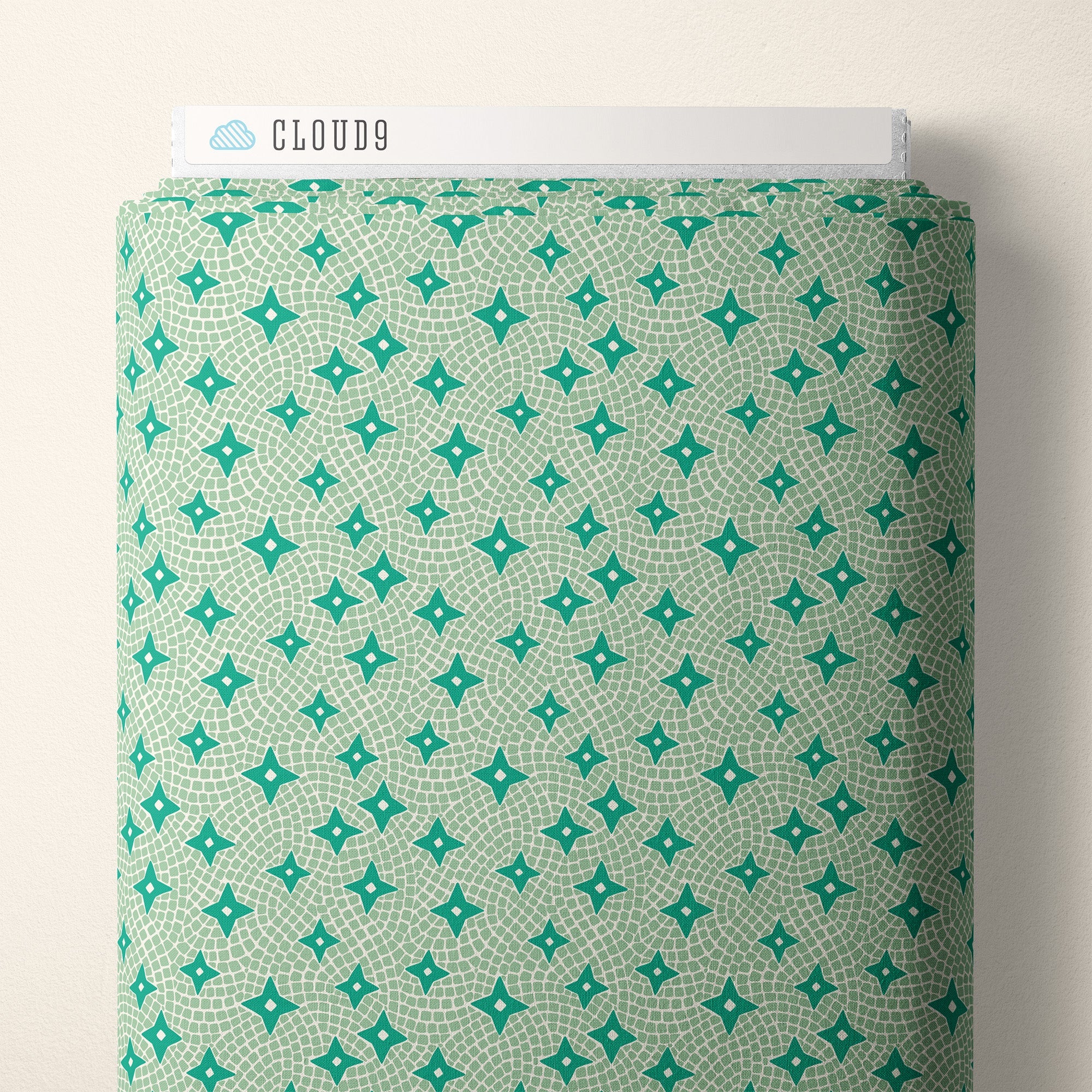 Tiles and Stars - Green - Bohemian Paradise - Maria Galybina - Cloud 9 Fabrics - Poplin