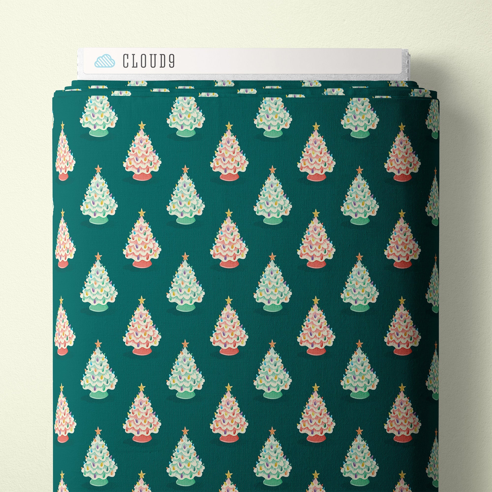 Vintage Ceramic Trees - Bright Holiday - Charla Pettingill - Cloud 9 Fabrics - Poplin