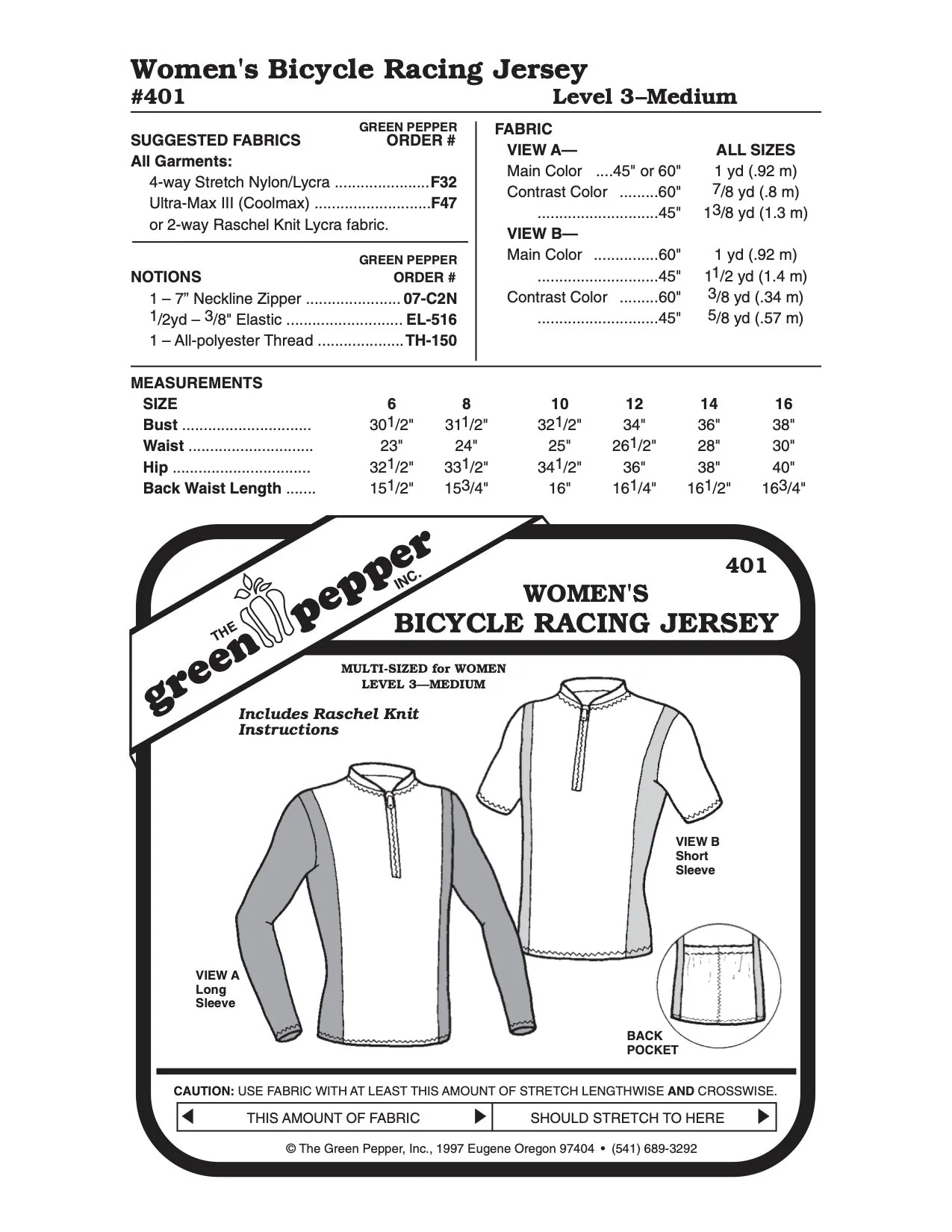 Women’s Bicycle Racing Jersey Pattern - 401 - The Green Pepper Patterns - Image 2