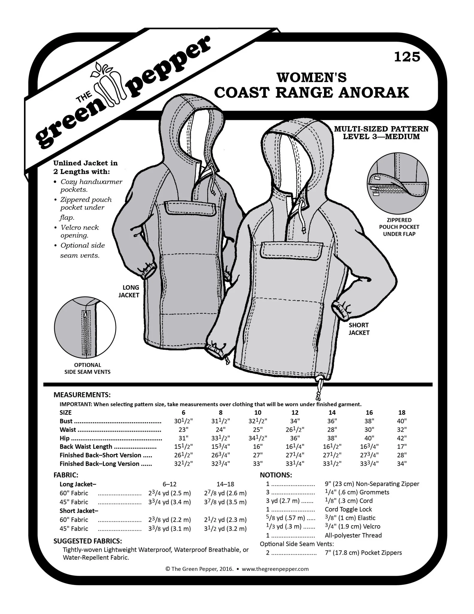 Women's Coast Range Anorak Jacket PDF Pattern - 125 - The Green Pepper Patterns - Image 3