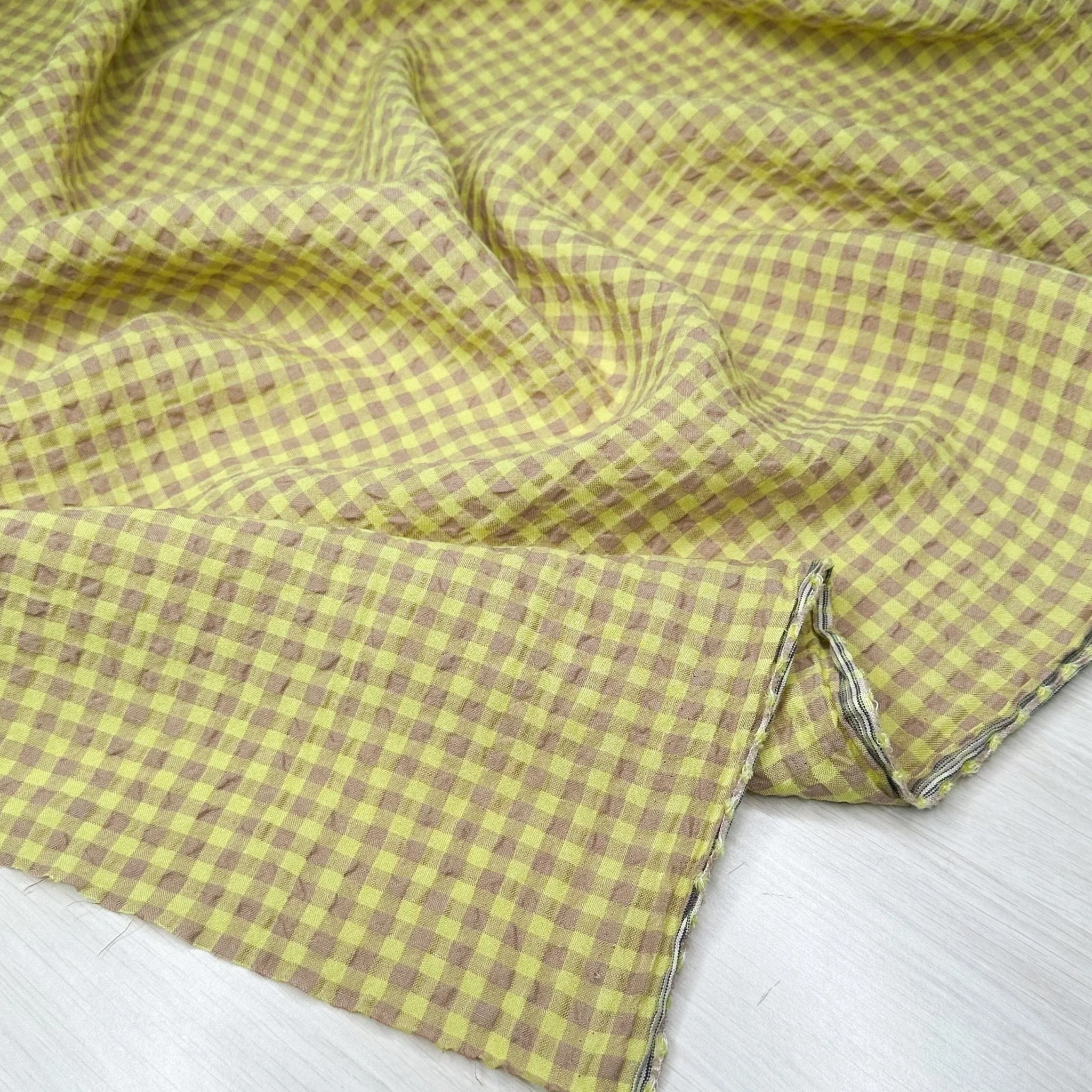 Yarn Dyed Linen Blend Jacquard - Natural/Lime
