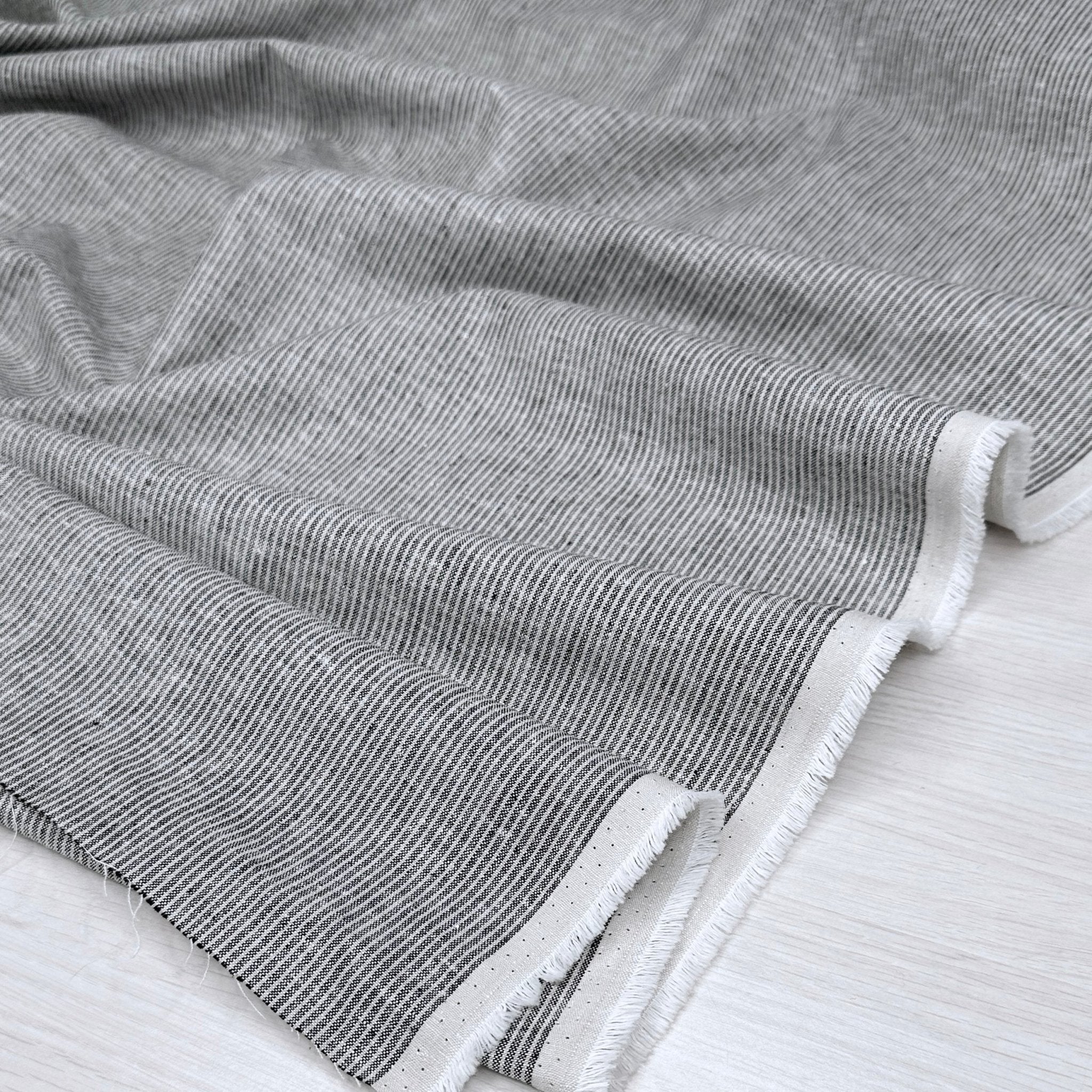 Yarn Dyed Linen Cotton Stripe - Black