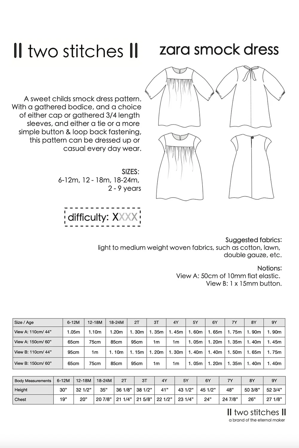 Zara Smock Dress - Kids Paper Sewing Pattern - Two Stitches Patterns - Image 9